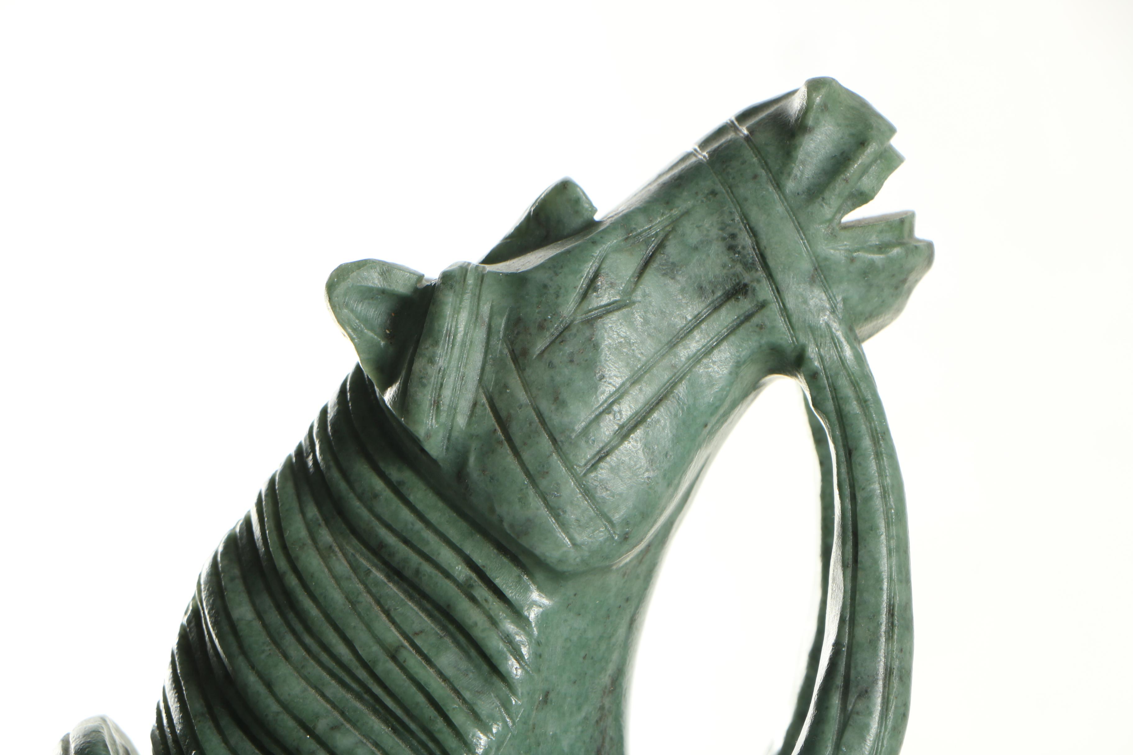 Chinese Tang Style Carved Soapstone Horse and Wood Base