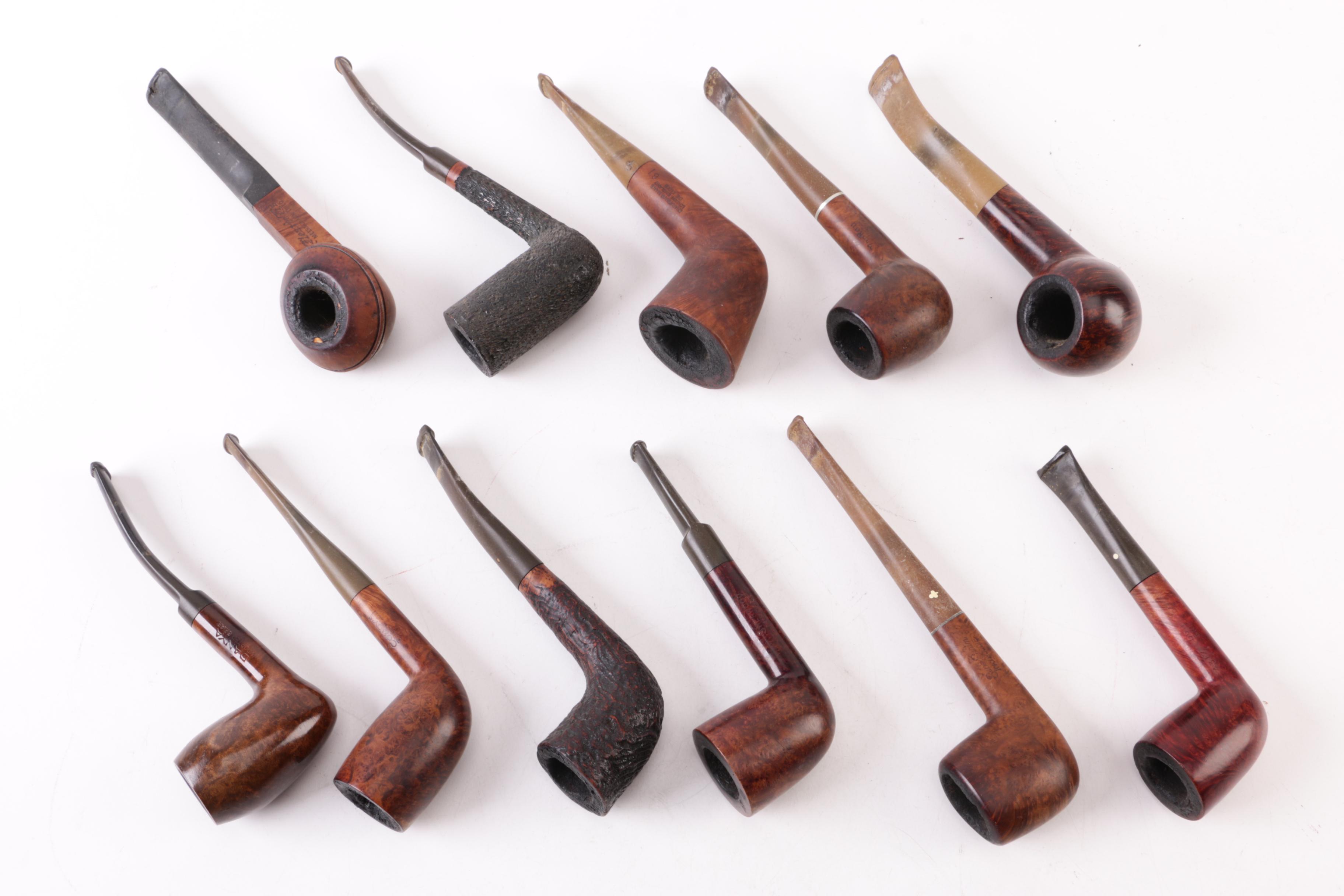 Briar Wood Pipes and Duk-It Walnut Pipe Stand with Humidor
