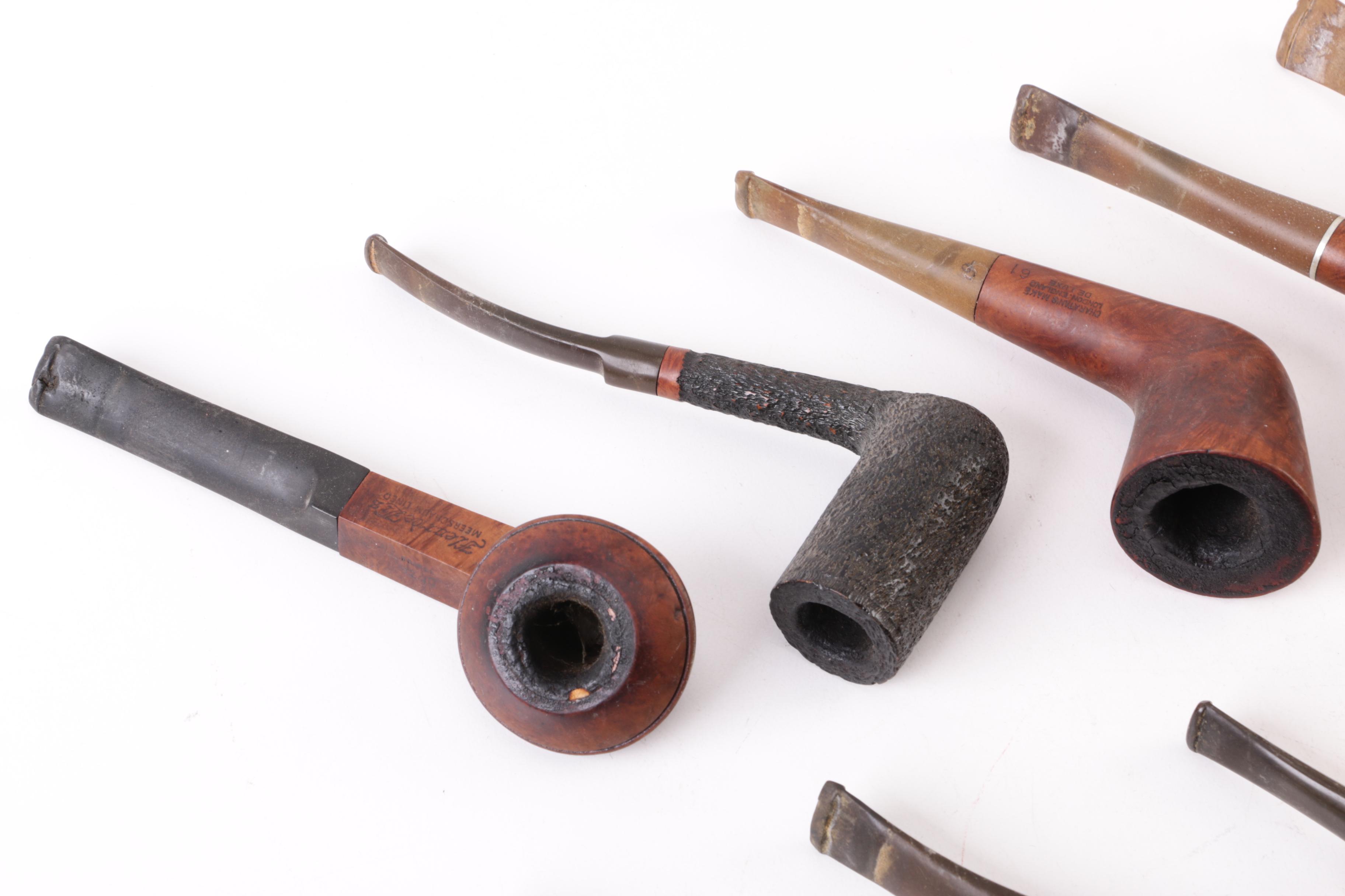 Briar Wood Pipes and Duk-It Walnut Pipe Stand with Humidor