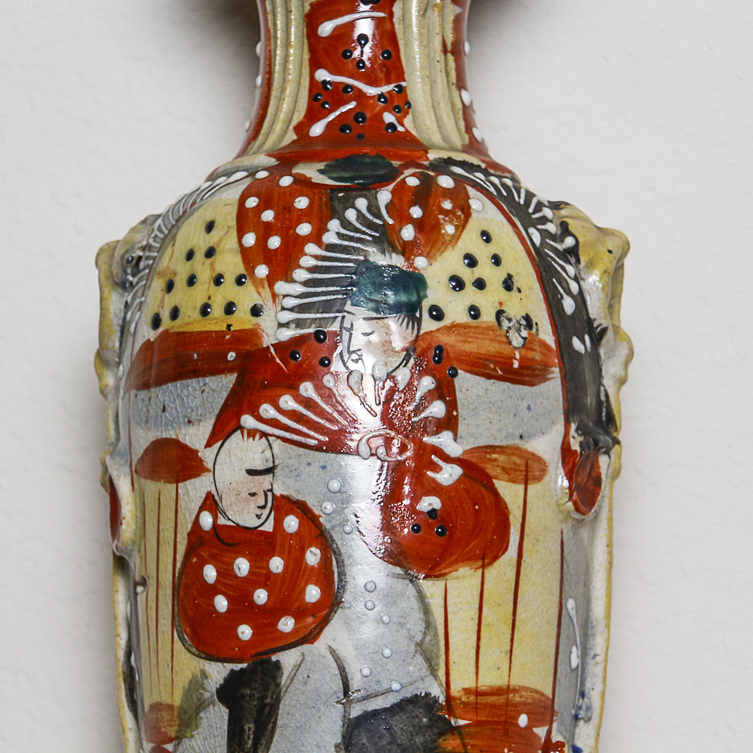 Japanese Hand-Painted Ceramic Vase with Moriage Accents