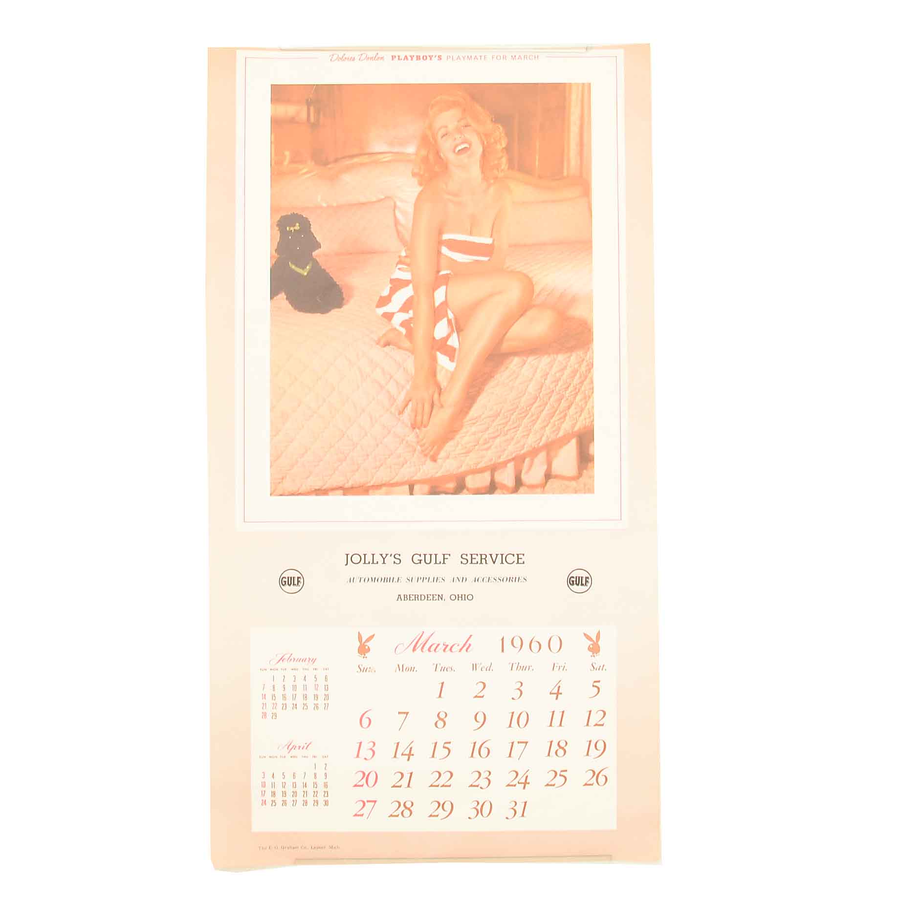 1960 "Jolly's Gulf Station" March "Playboy" Sheet Calendar