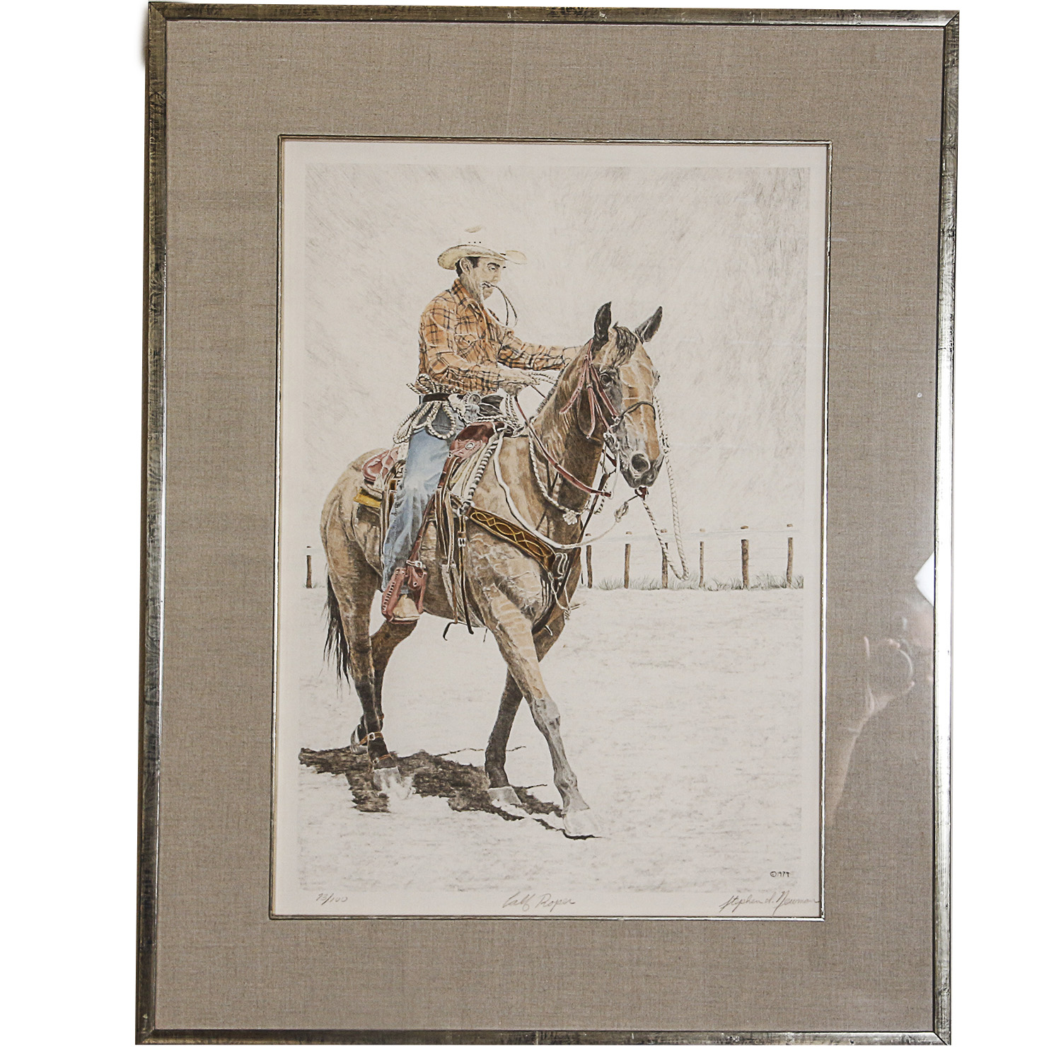 Stephen Newman Lithograph "Calf Roper"