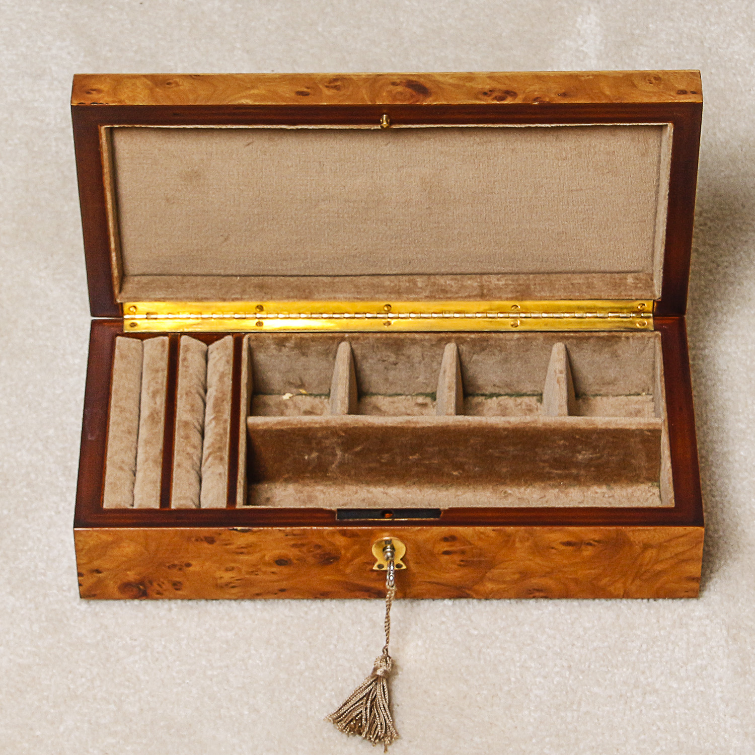 Vintage Burl Walnut Veneer Jewelry Box