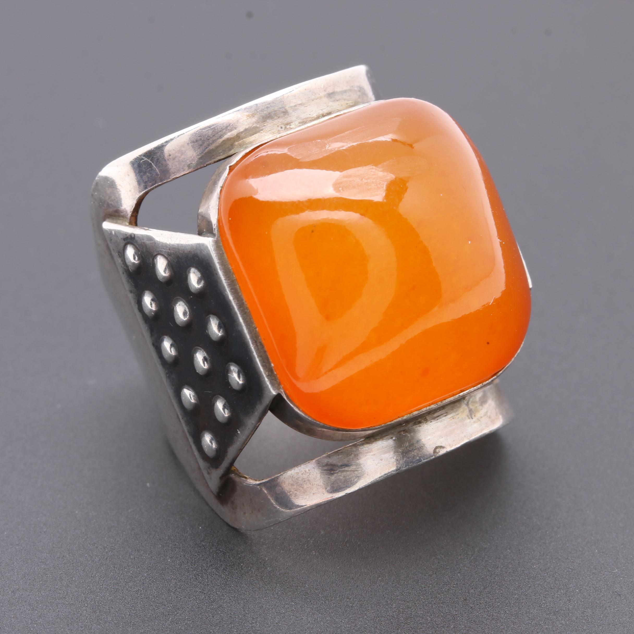Circa 1975 875 Silver Amber Ring With Soviet Russian Hallmarks