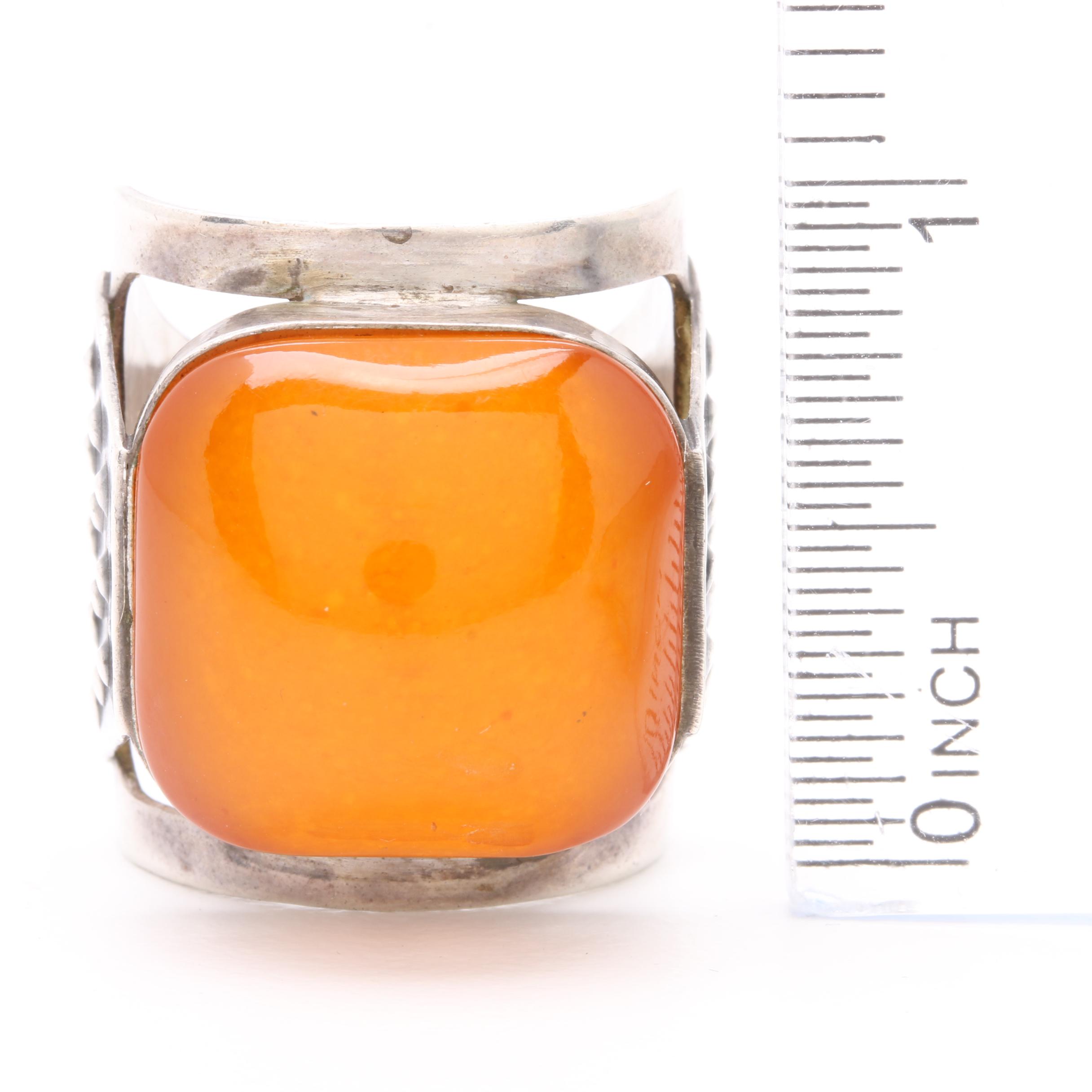 Circa 1975 875 Silver Amber Ring With Soviet Russian Hallmarks