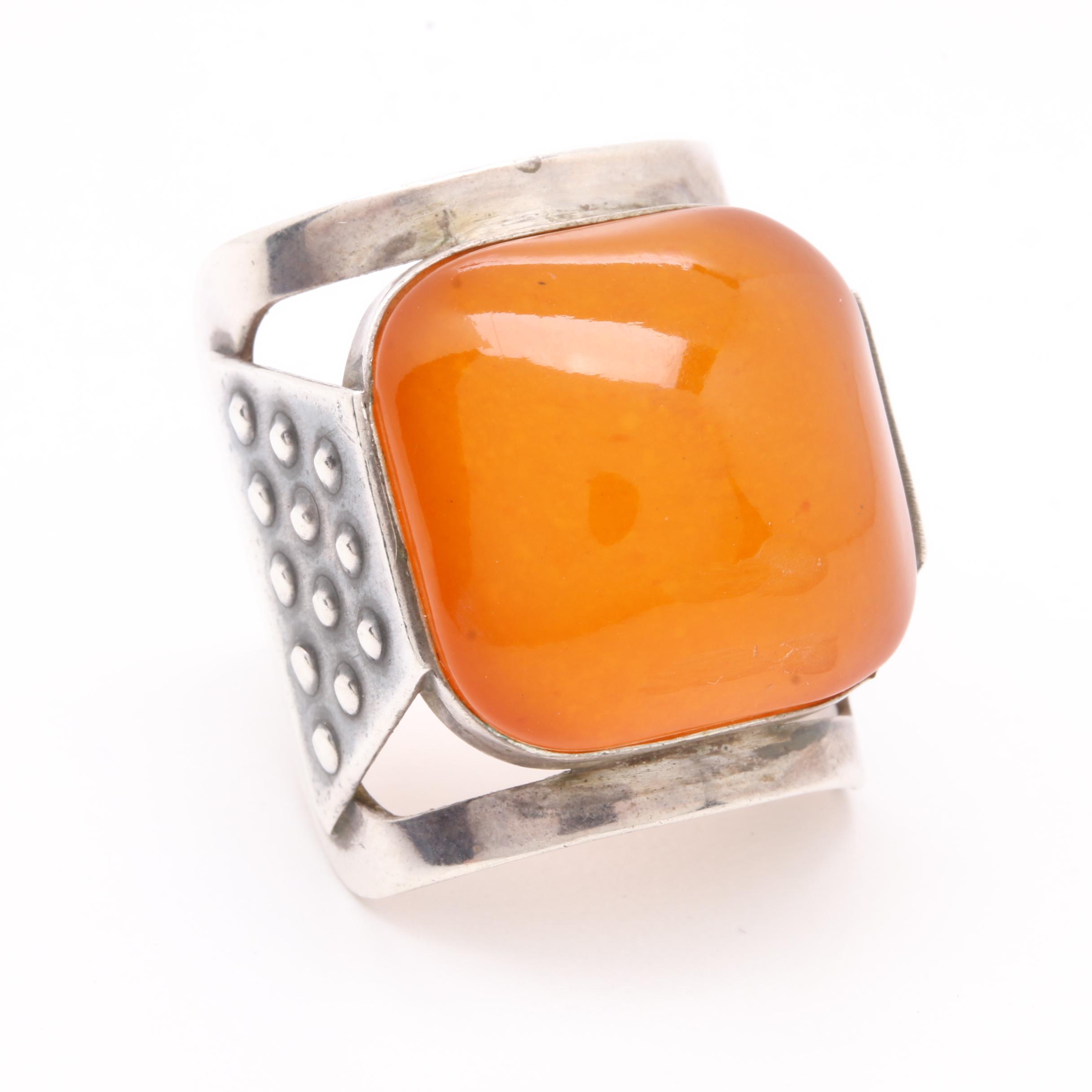 Circa 1975 875 Silver Amber Ring With Soviet Russian Hallmarks