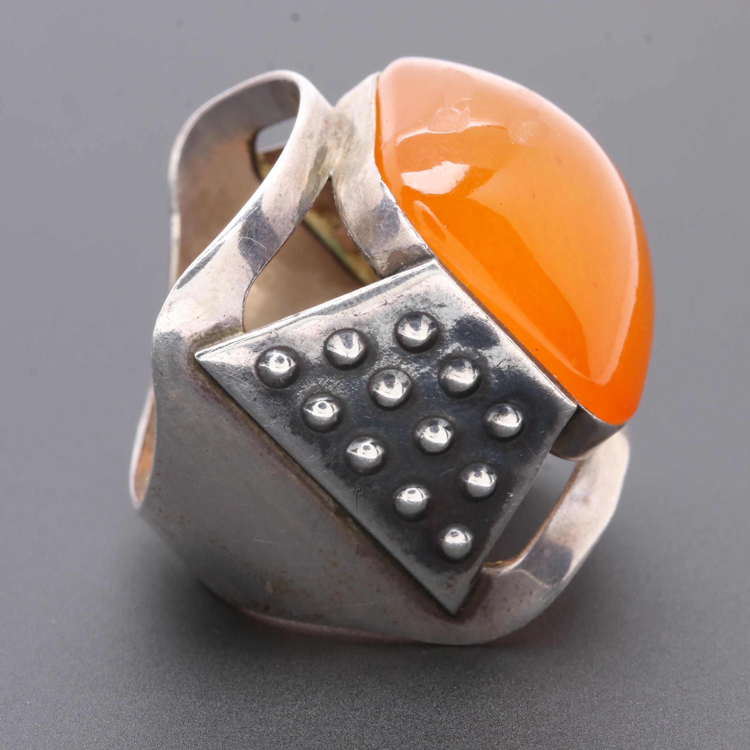 Circa 1975 875 Silver Amber Ring With Soviet Russian Hallmarks