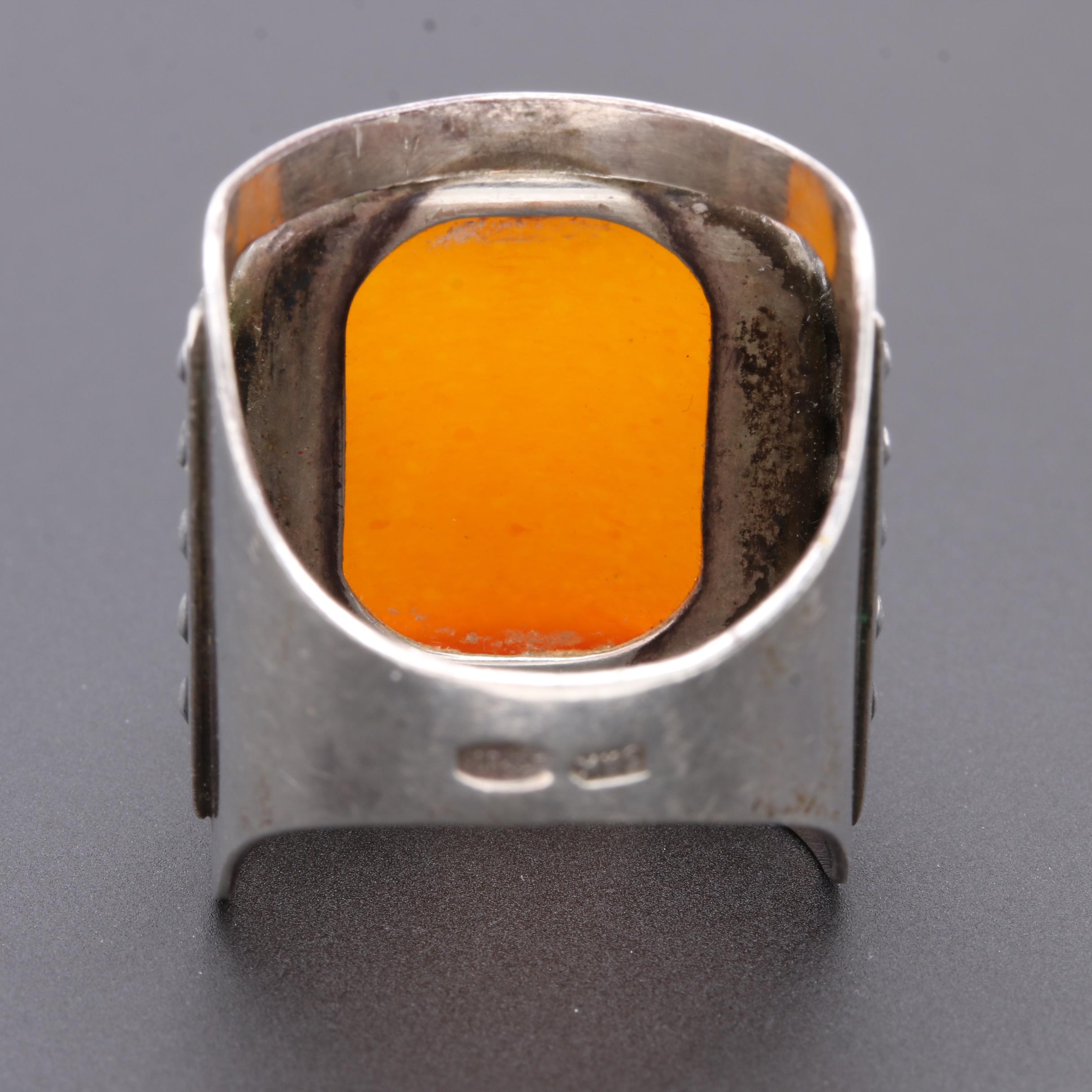 Circa 1975 875 Silver Amber Ring With Soviet Russian Hallmarks