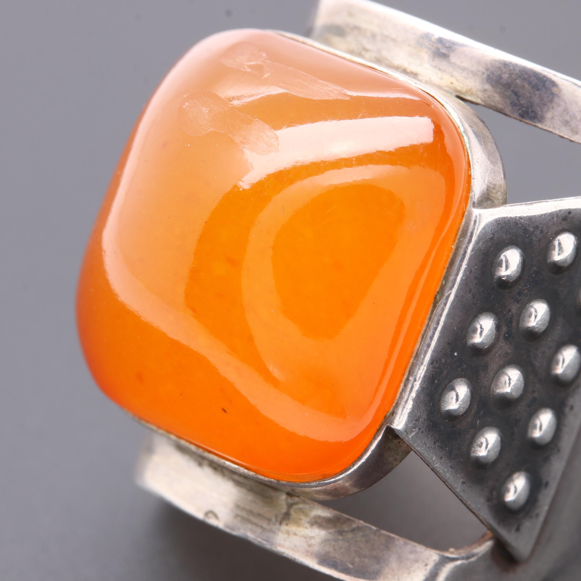 Circa 1975 875 Silver Amber Ring With Soviet Russian Hallmarks