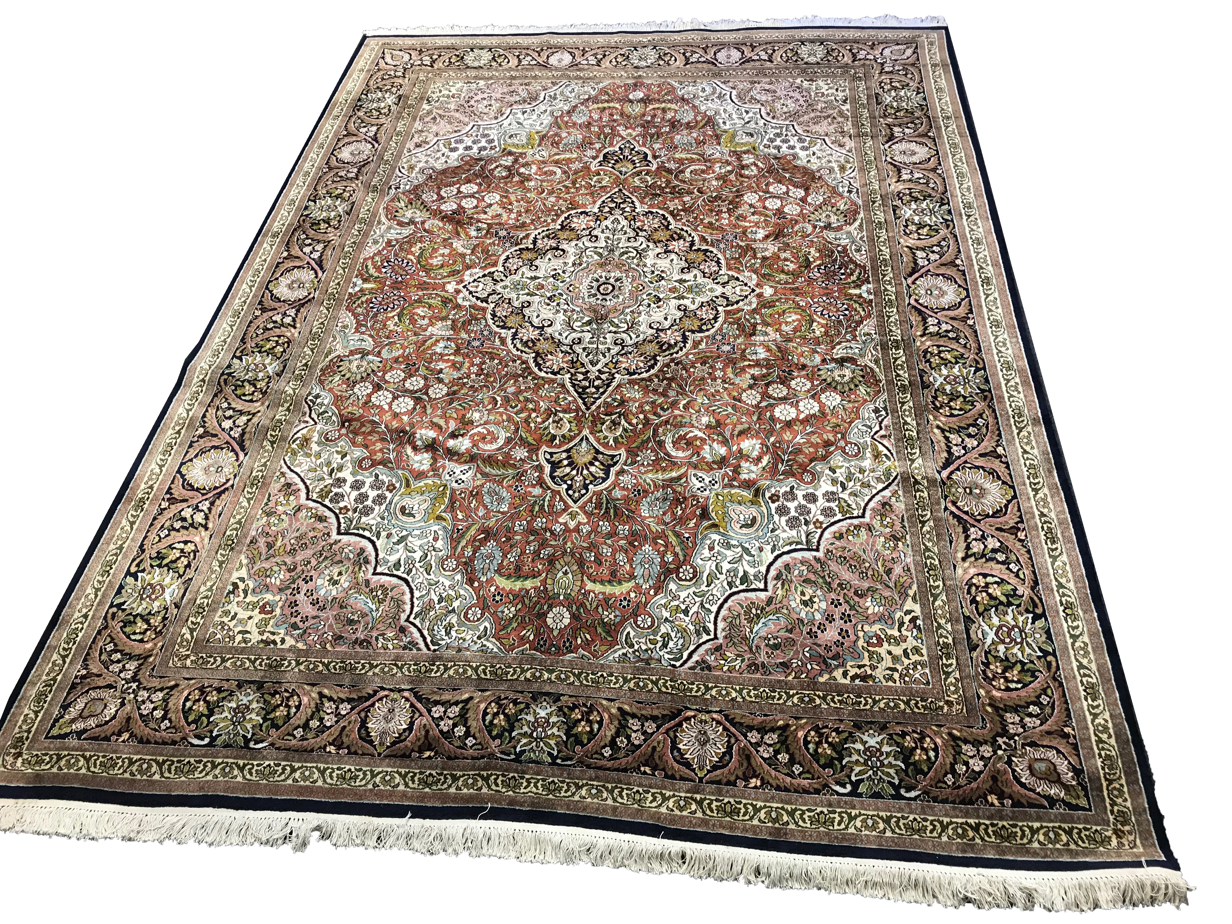 Finely Hand-Knotted Kashmir Sarouk Silk Room Sized Rug
