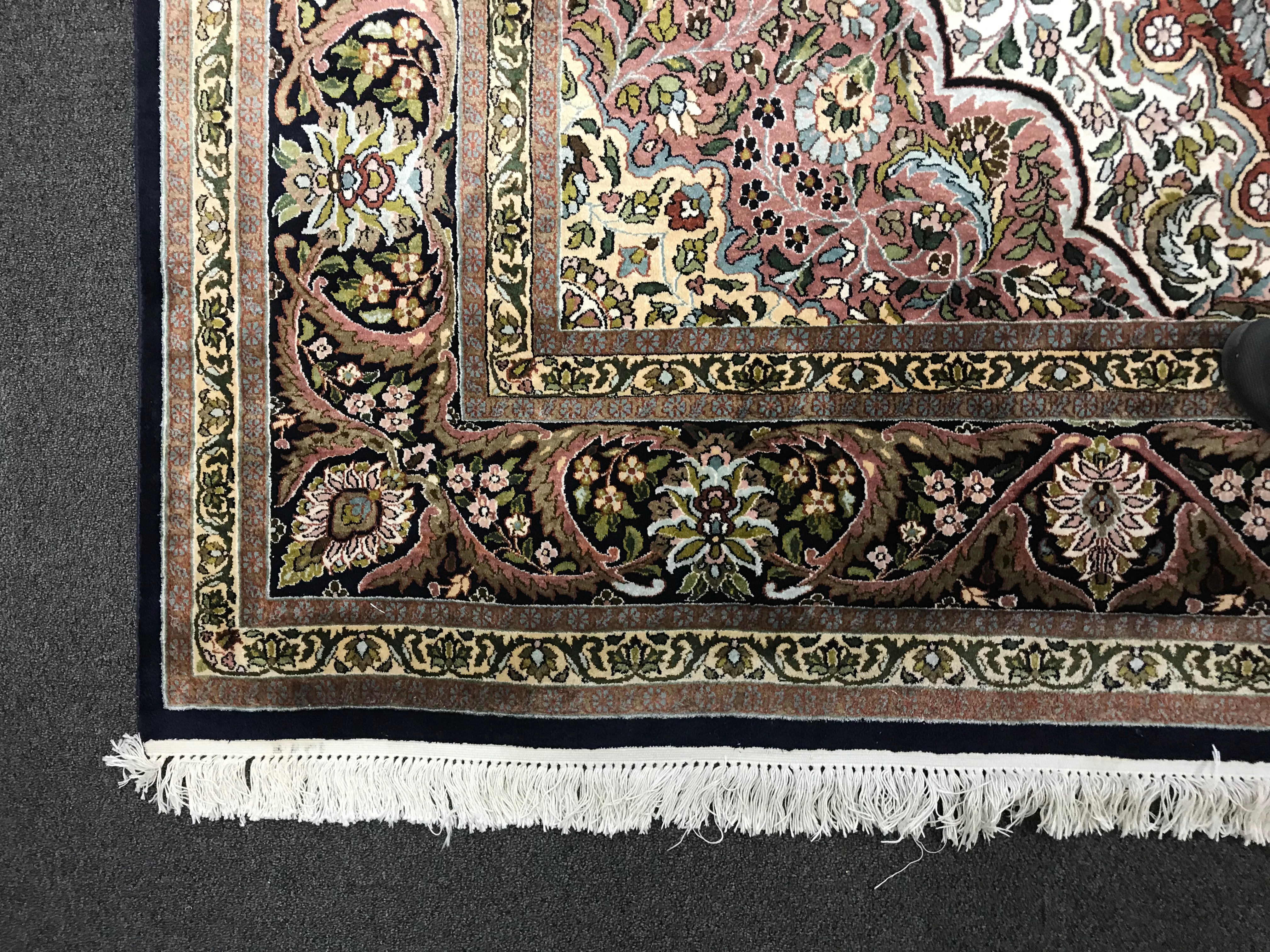 Finely Hand-Knotted Kashmir Sarouk Silk Room Sized Rug