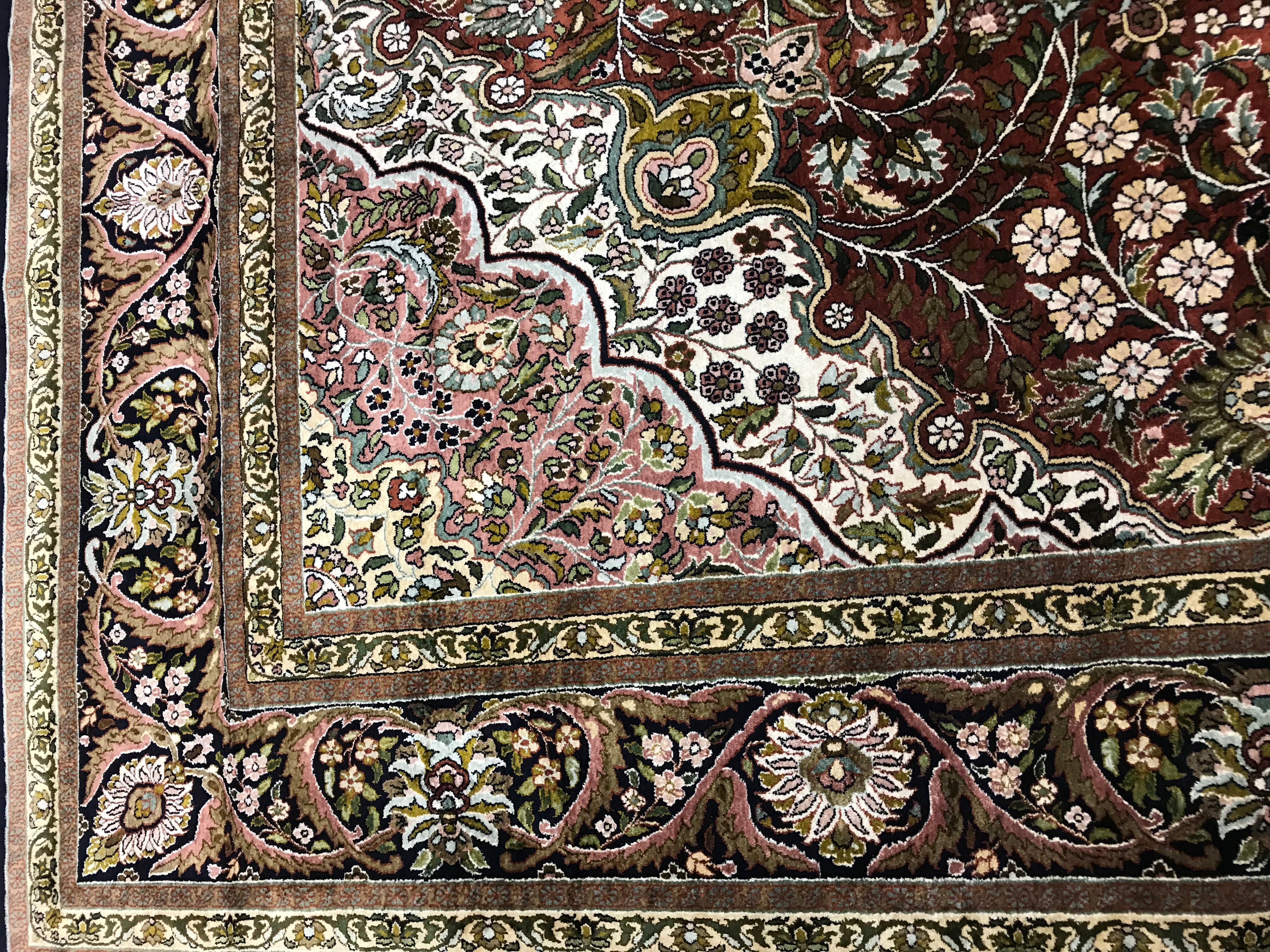 Finely Hand-Knotted Kashmir Sarouk Silk Room Sized Rug