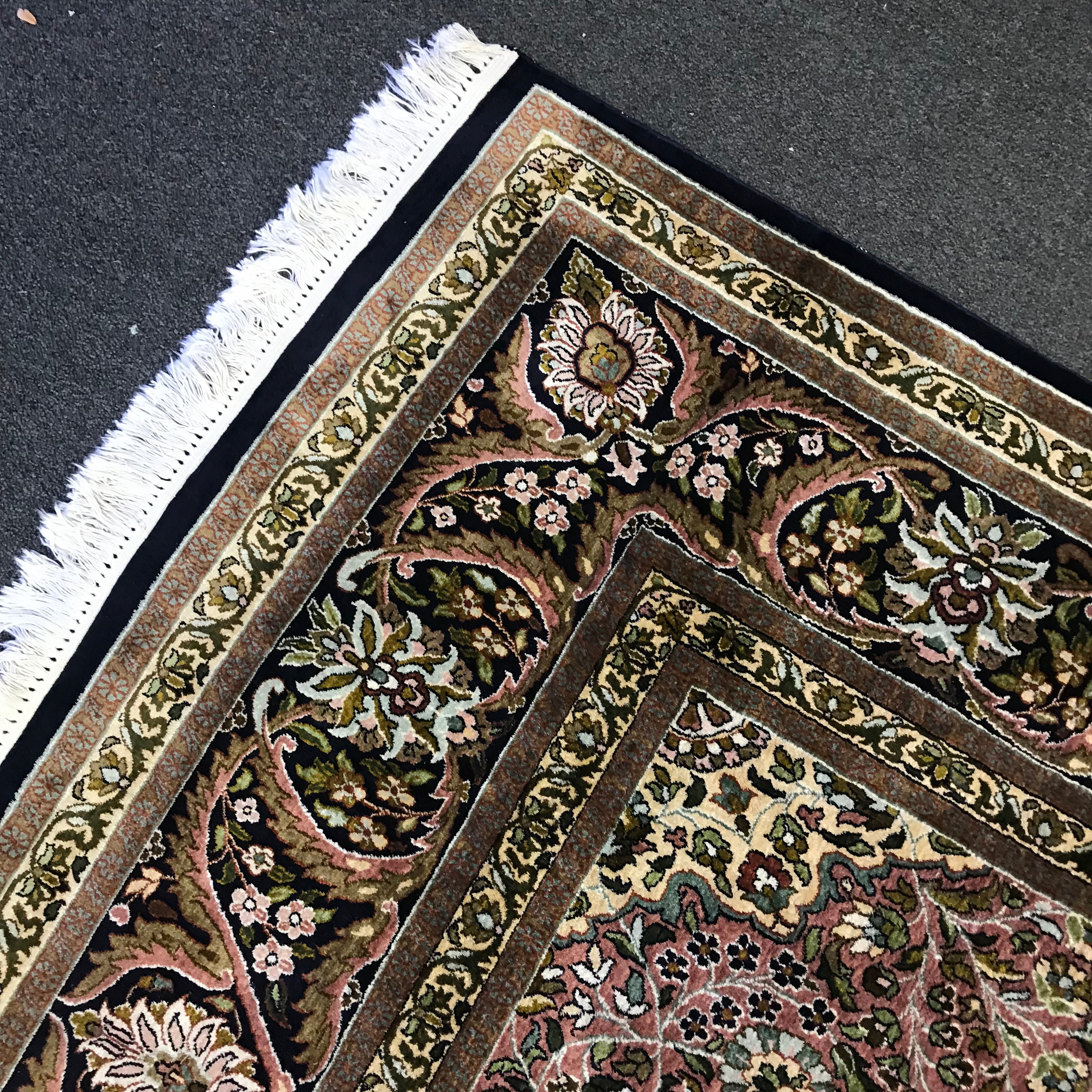 Finely Hand-Knotted Kashmir Sarouk Silk Room Sized Rug