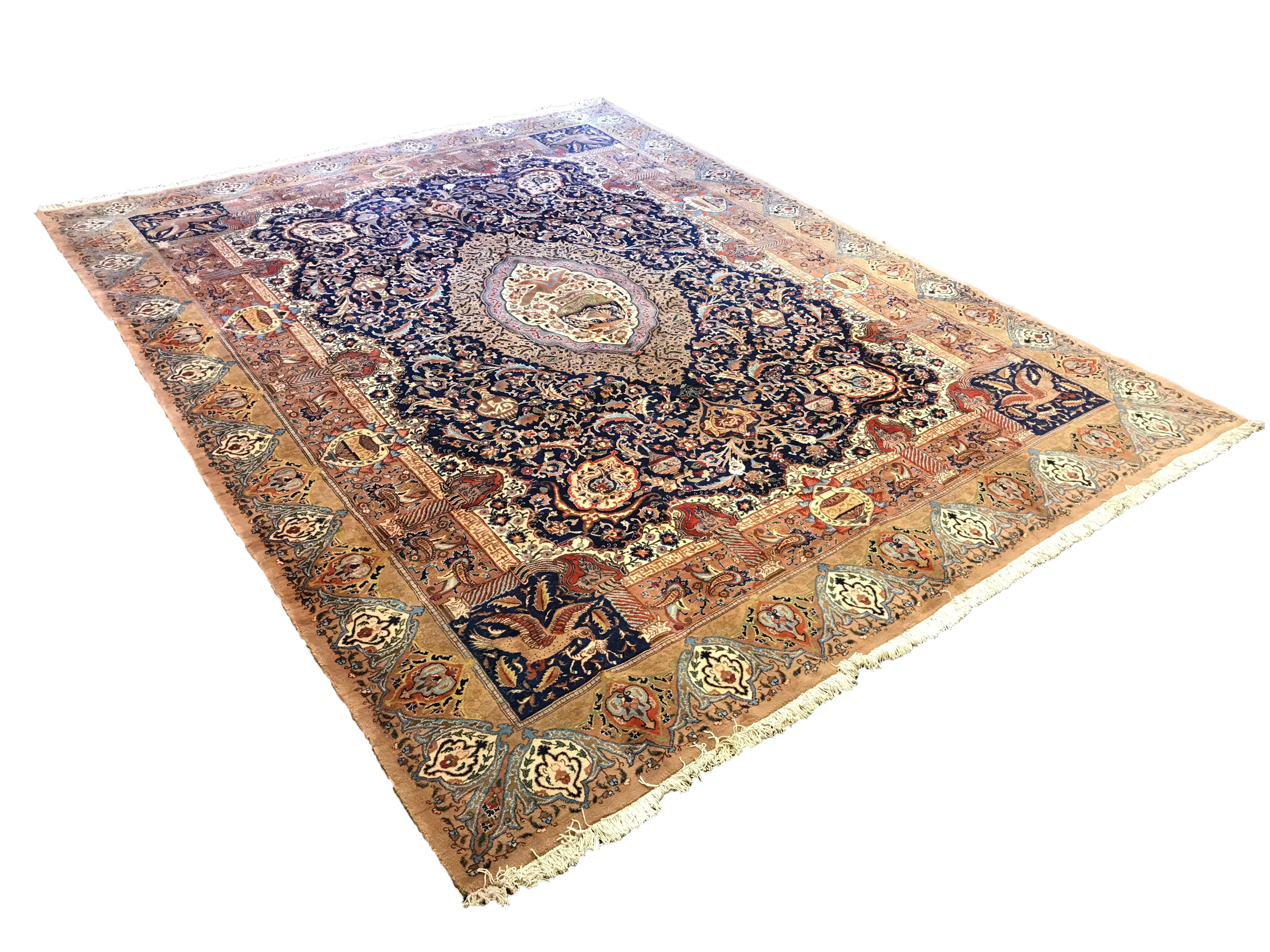 Hand-Knotted Persian Kashmir "Archaeological" Wool Room Sized Rug