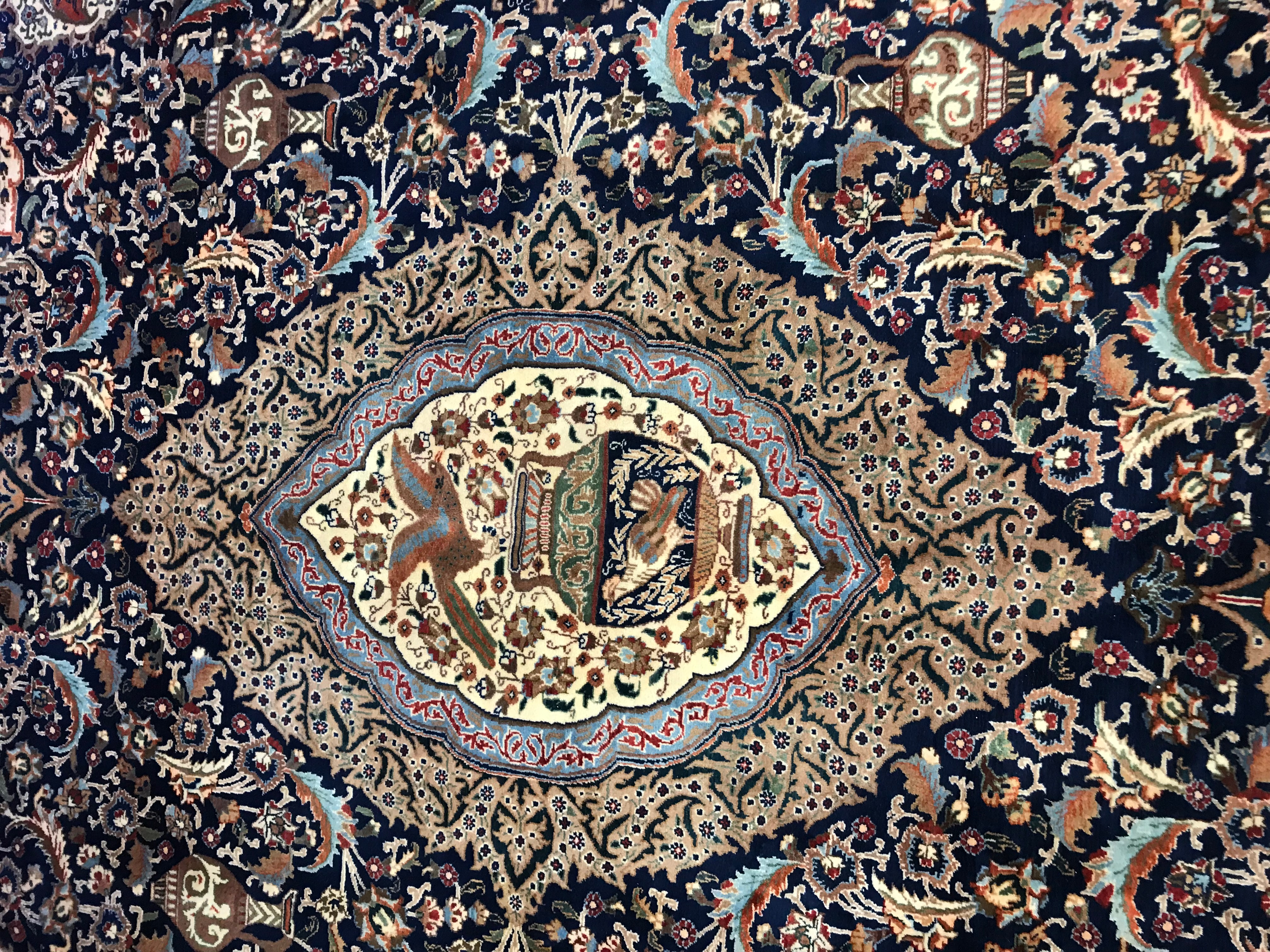 Hand-Knotted Persian Kashmir "Archaeological" Wool Room Sized Rug