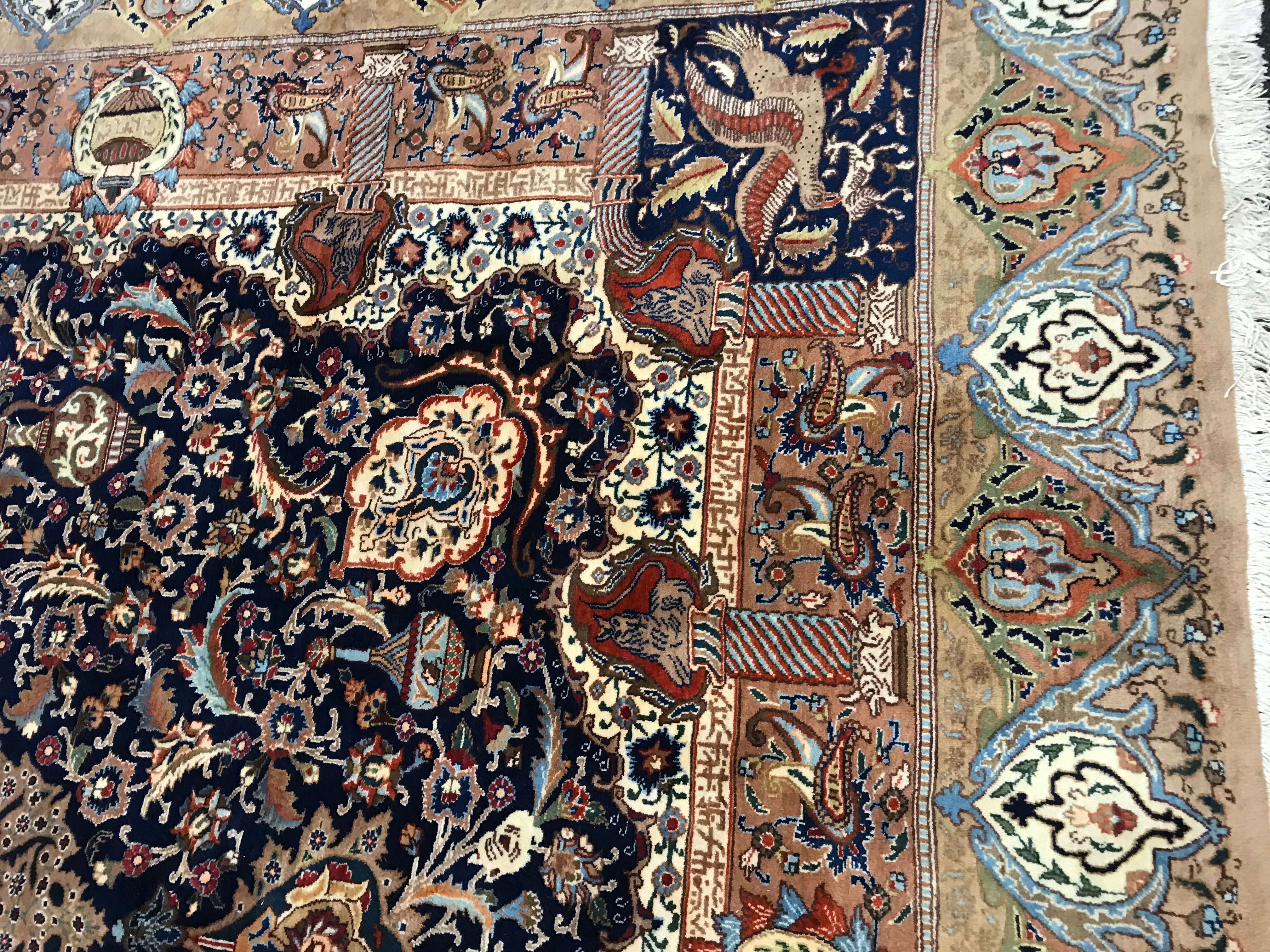 Hand-Knotted Persian Kashmir "Archaeological" Wool Room Sized Rug