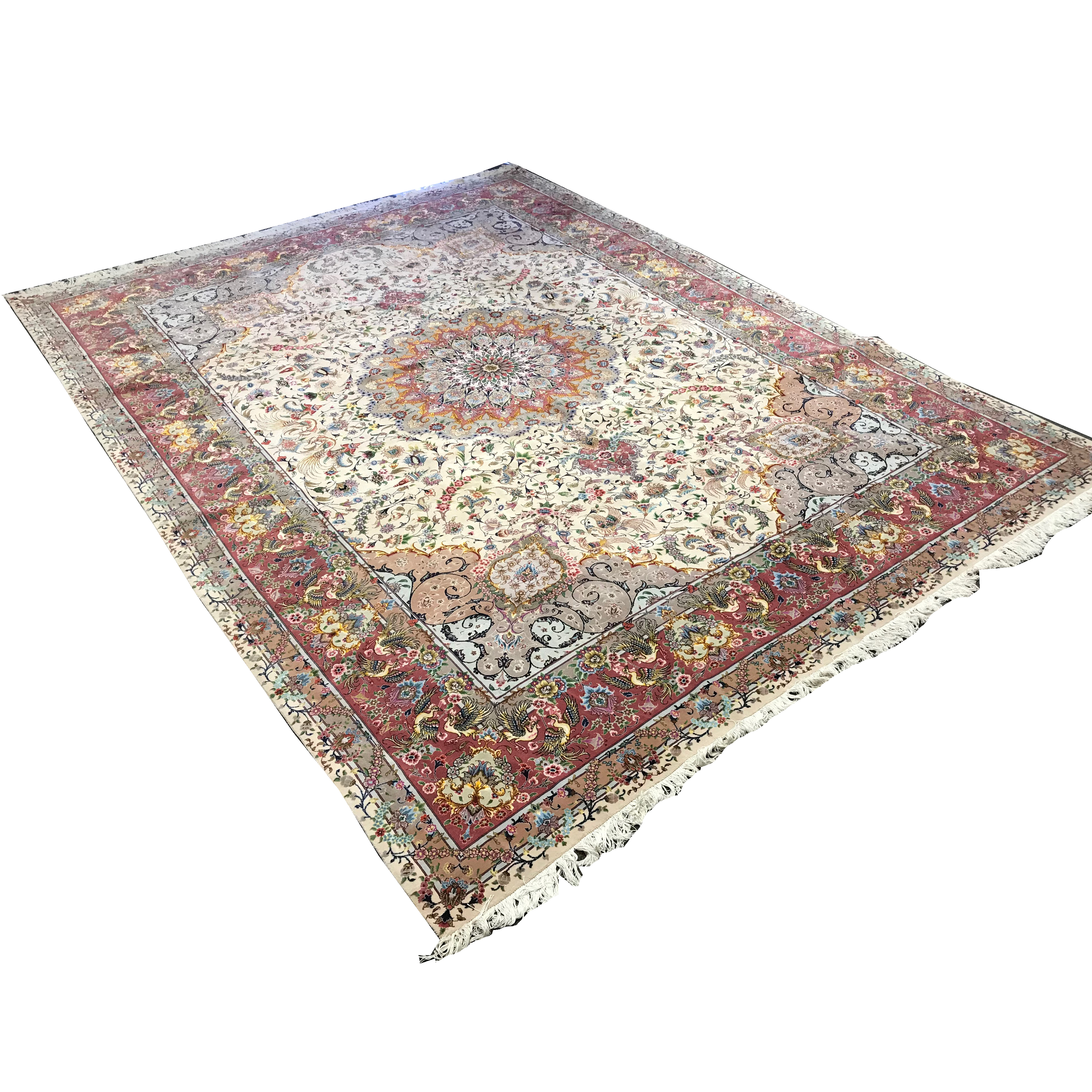 Finely Hand-Knotted Persian Silk and Wool Room Sized Rug