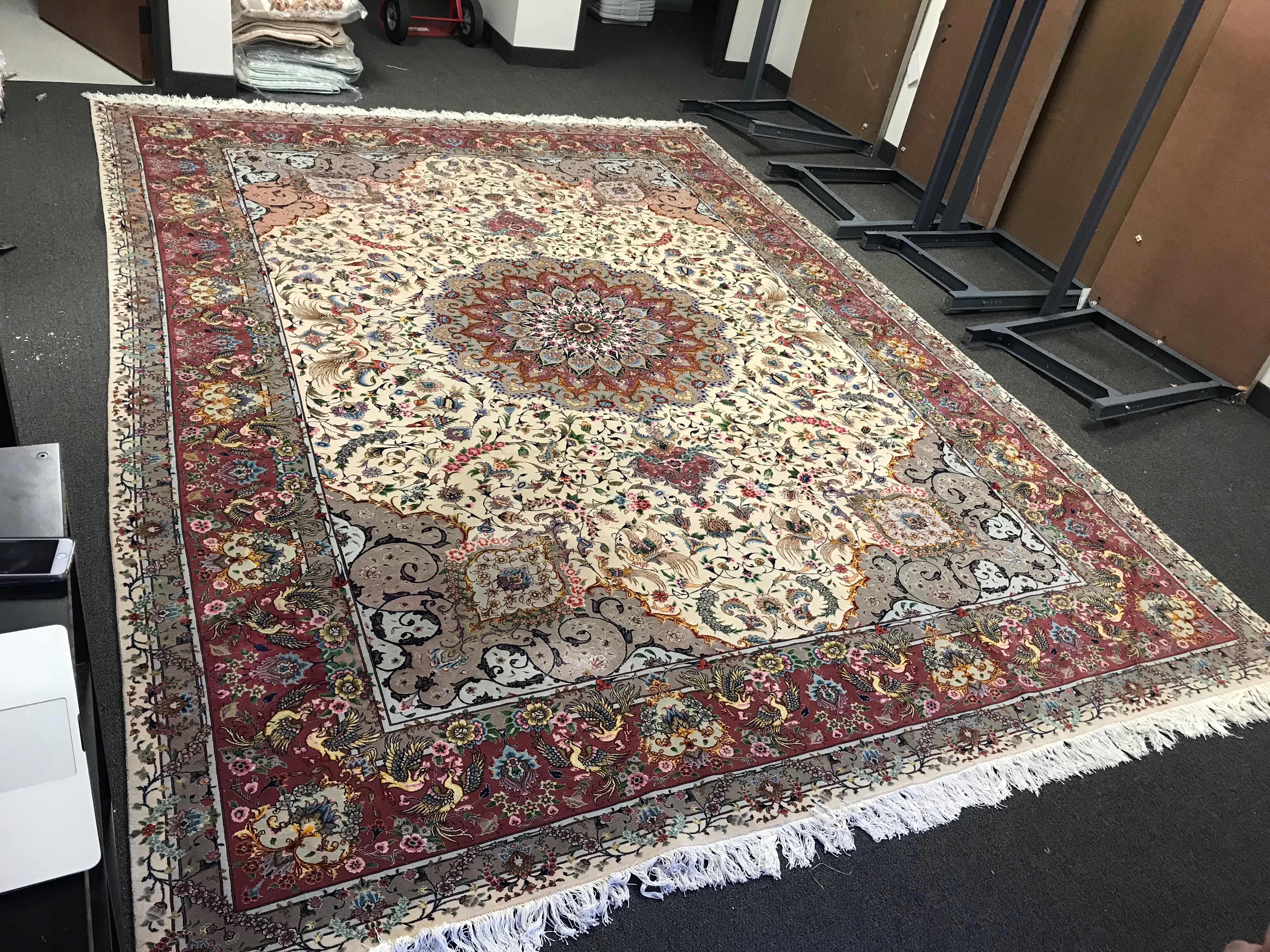 Finely Hand-Knotted Persian Silk and Wool Room Sized Rug