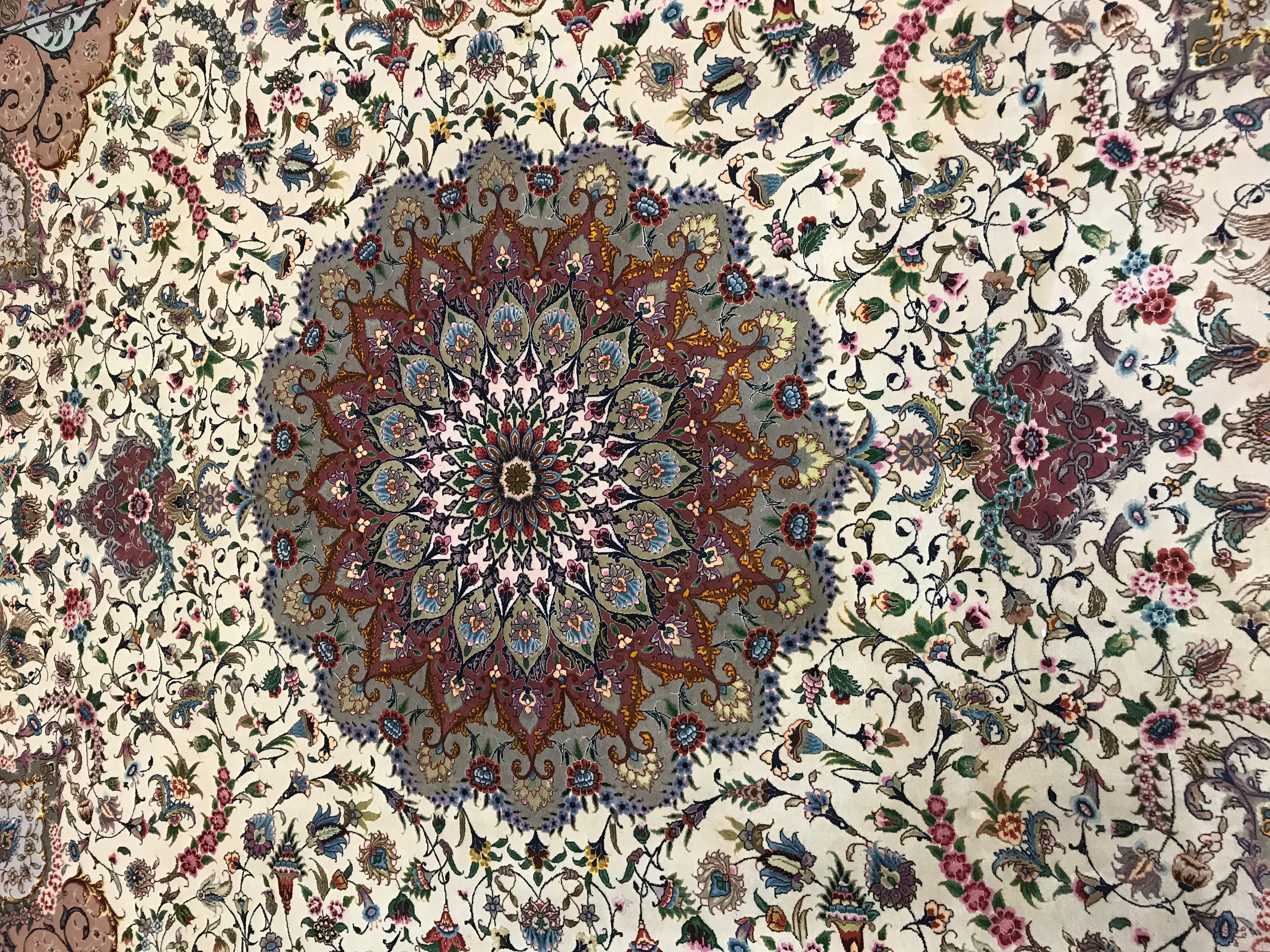 Finely Hand-Knotted Persian Silk and Wool Room Sized Rug