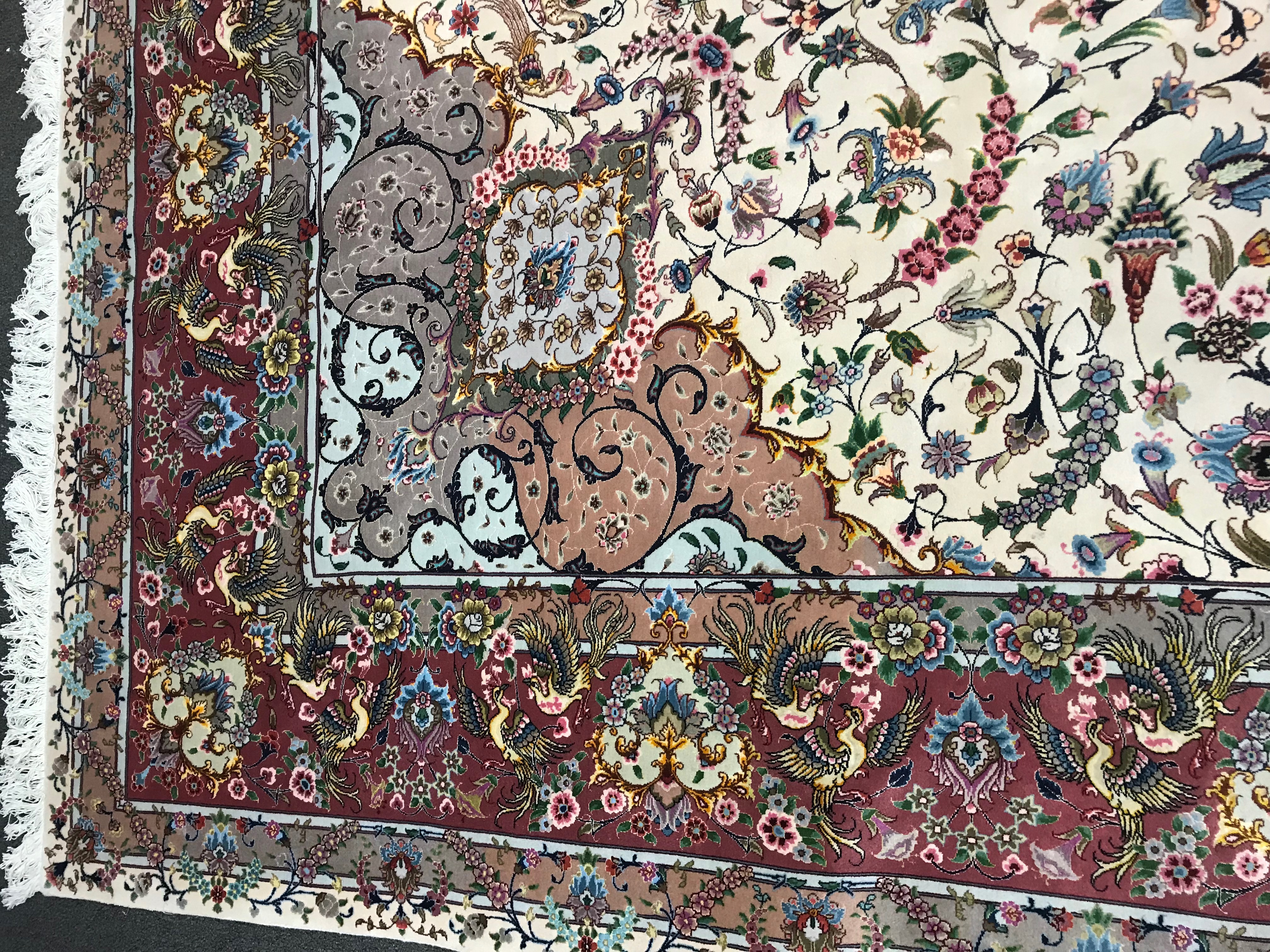 Finely Hand-Knotted Persian Silk and Wool Room Sized Rug