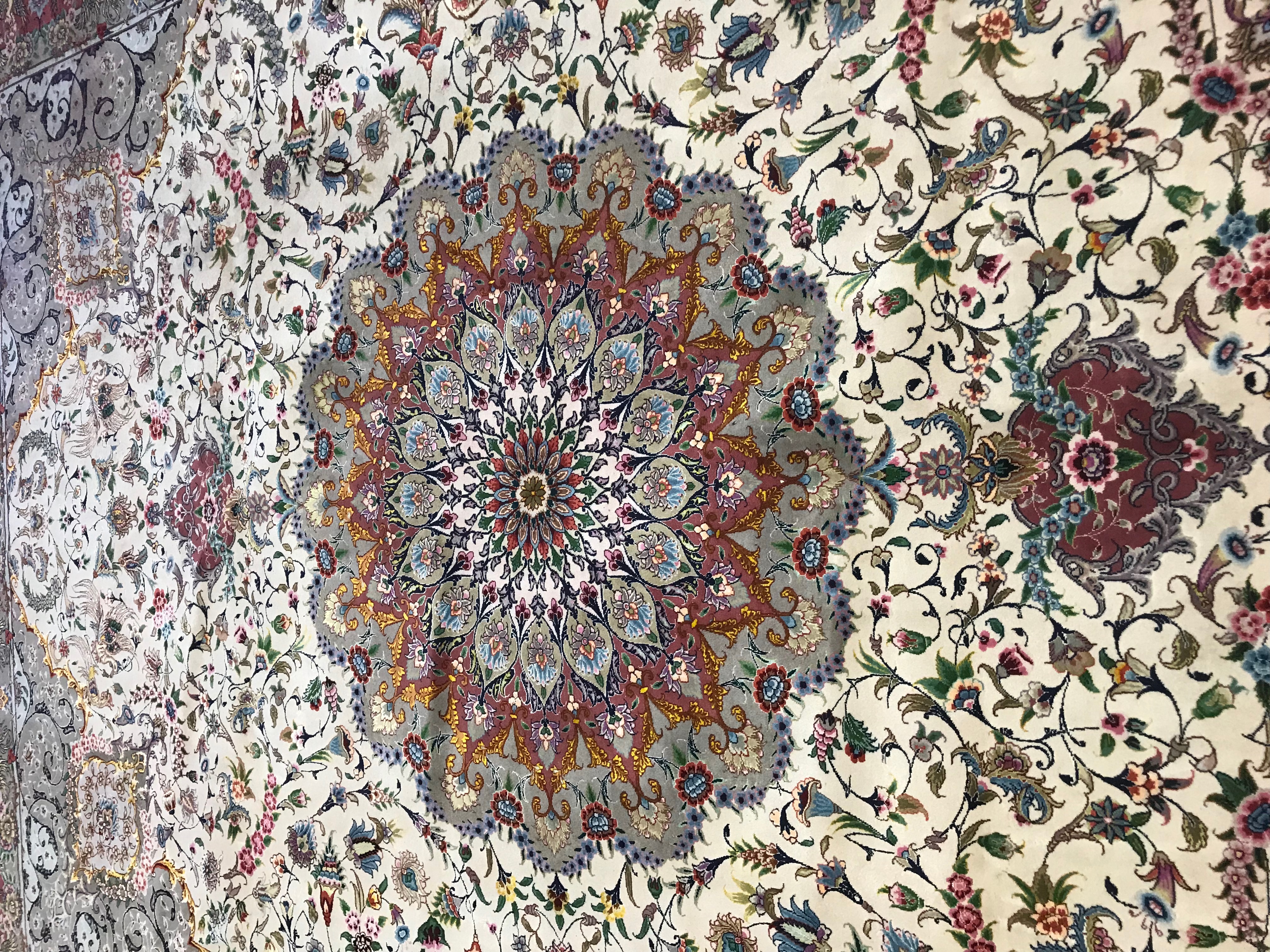 Finely Hand-Knotted Persian Silk and Wool Room Sized Rug