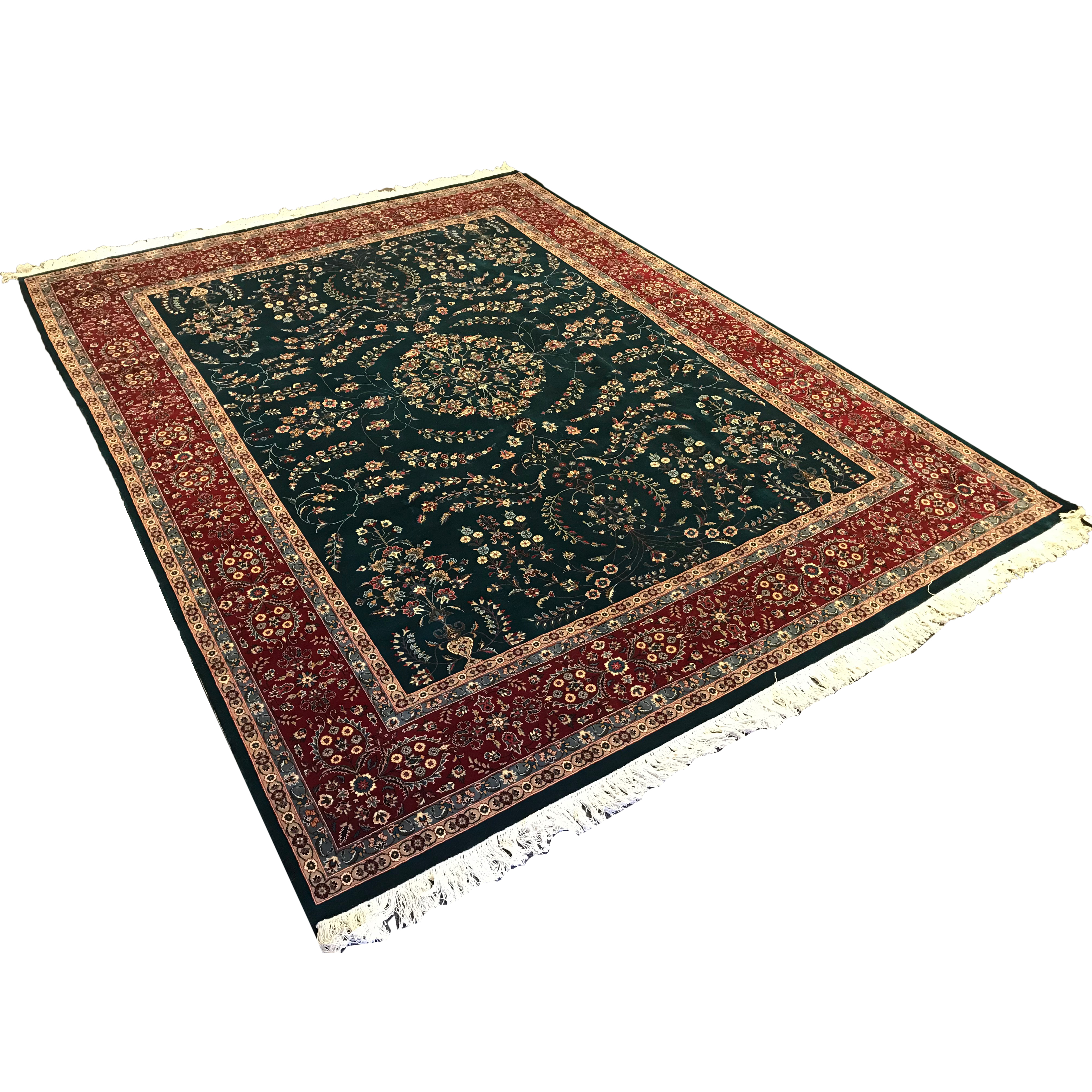 Finely Hand-Knotted Persian Wool and Silk Room Sized Rug
