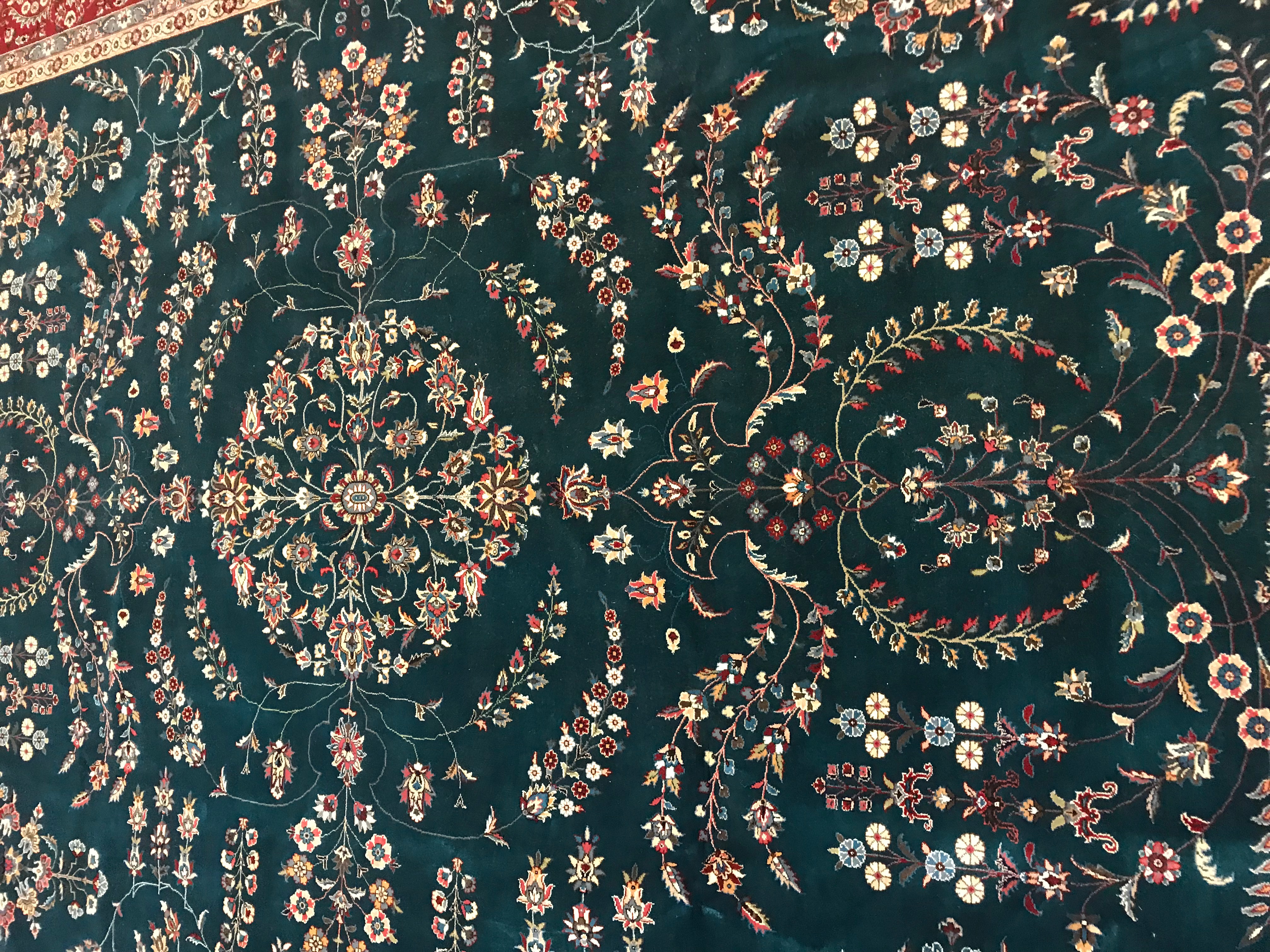 Finely Hand-Knotted Persian Wool and Silk Room Sized Rug