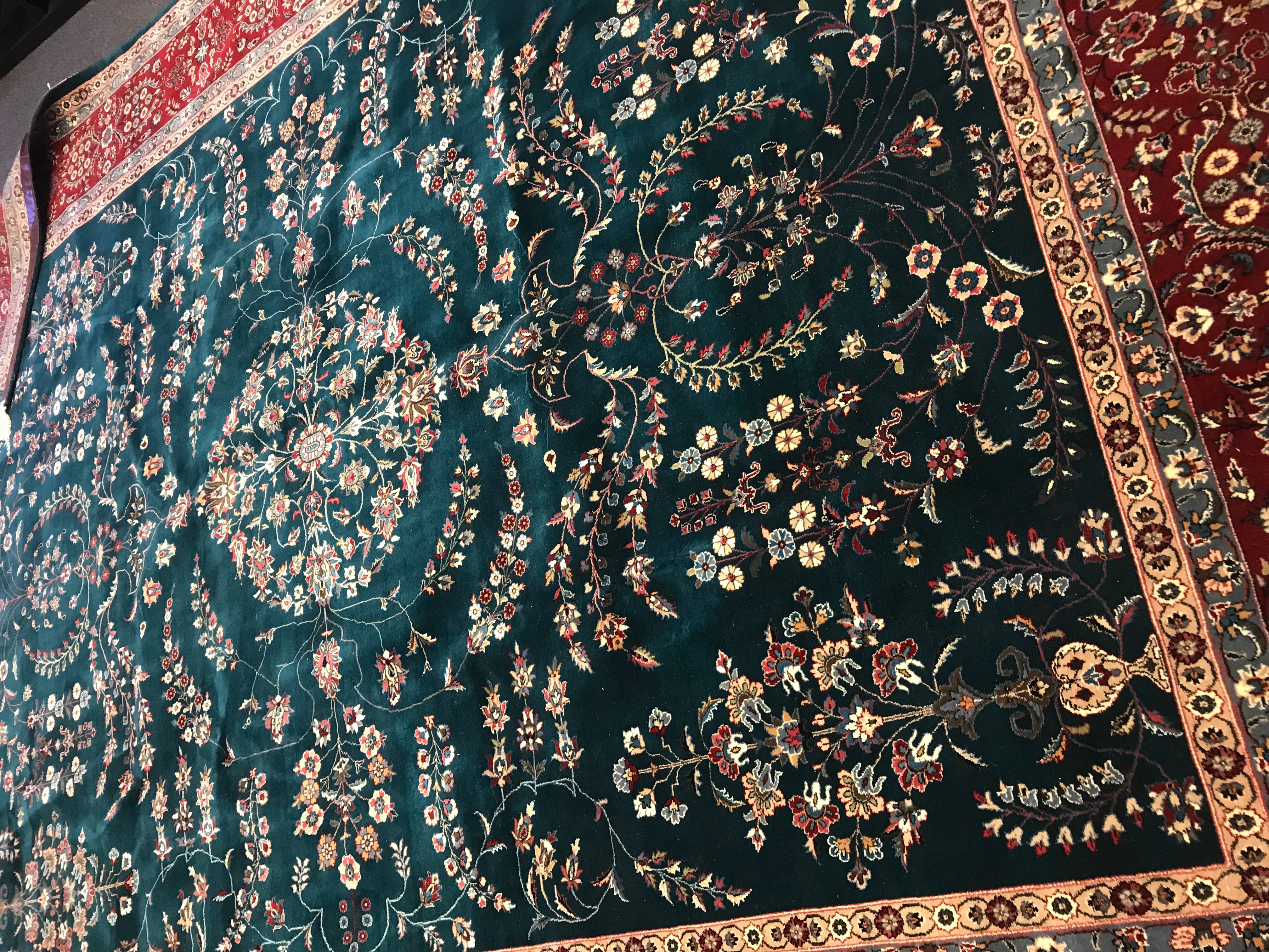 Finely Hand-Knotted Persian Wool and Silk Room Sized Rug