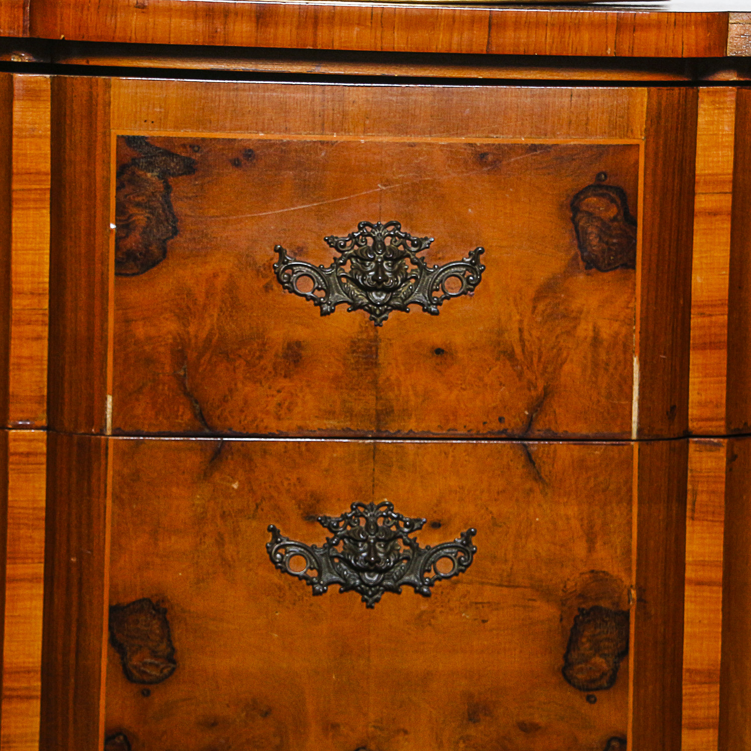 Transitional Louis XV / XVI Burl Wood Veneer Commode