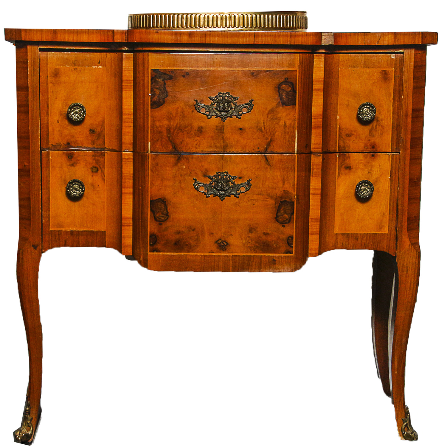 Transitional Louis XV / XVI Burl Wood Veneer Commode