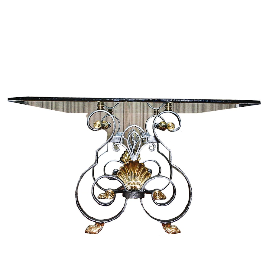 Neoclassical Style Glass Top Dining Table