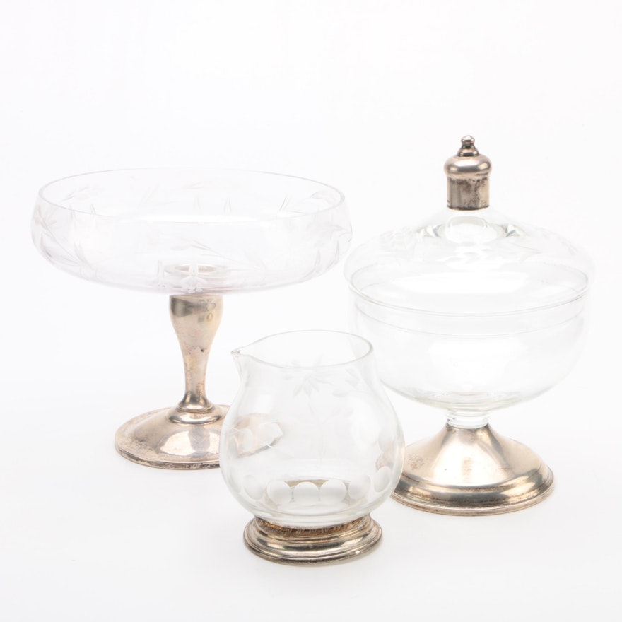 Sterling Silver and Glass Tableware Featuring Gorham and Duchin Creation