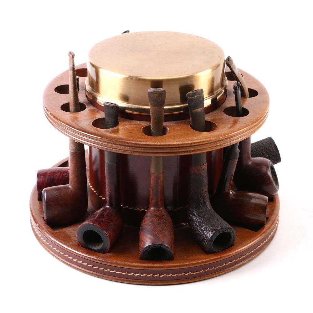 Briar Wood Pipes and Duk-It Walnut Pipe Stand with Humidor