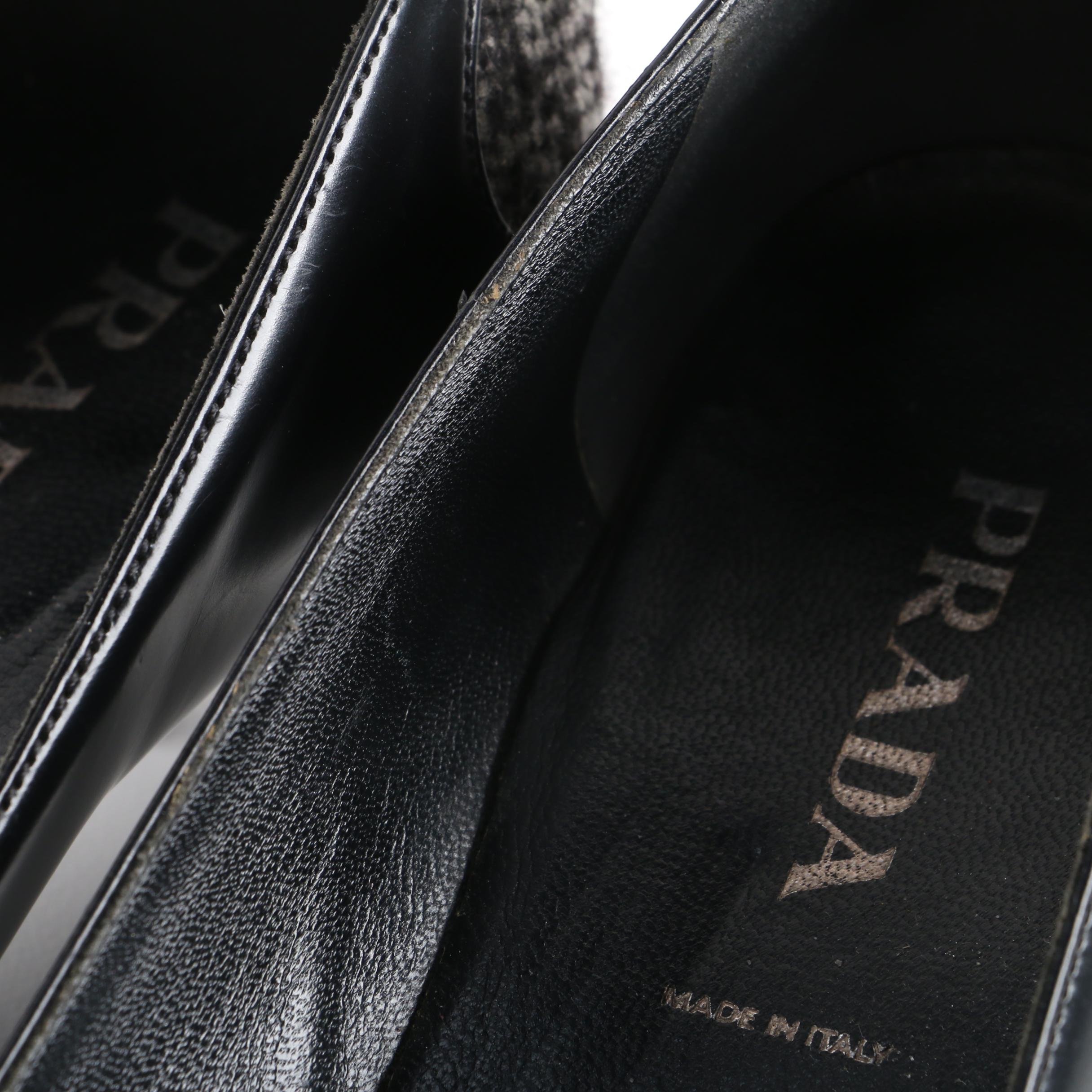 Prada Black Leather and Tweed Kitten Heel Pumps, Made in Italy