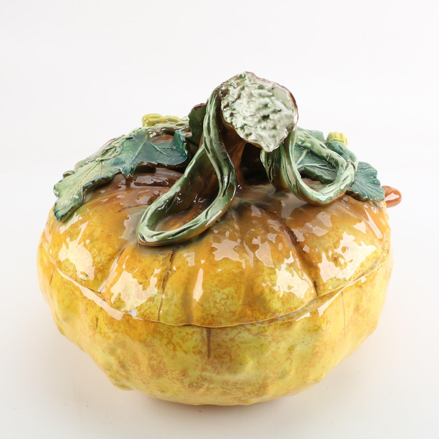 Italian Ceramic Pumpkin Tureen with Ladle