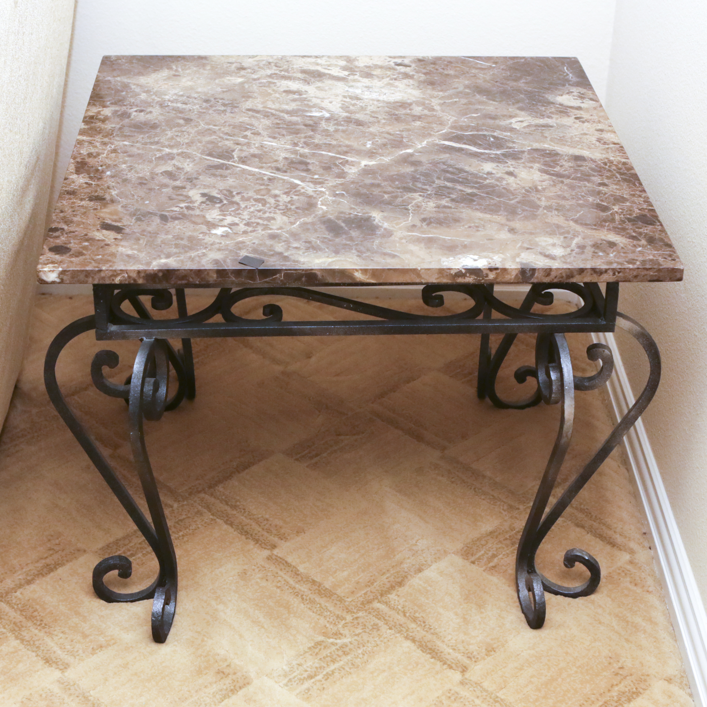 Stone Top Side Table with Wrought Metal Base