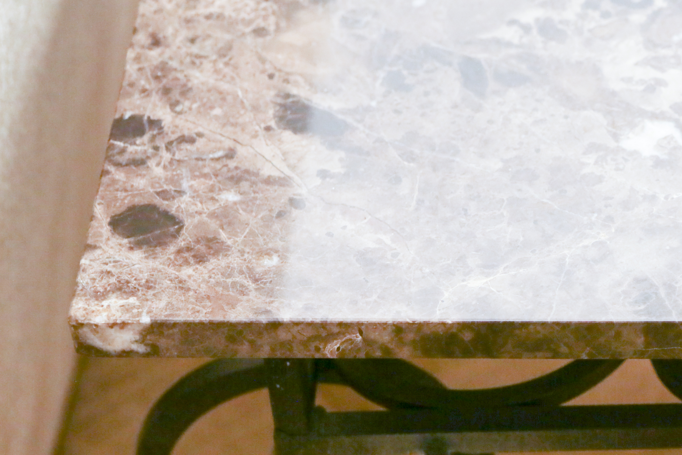 Stone Top Side Table with Wrought Metal Base