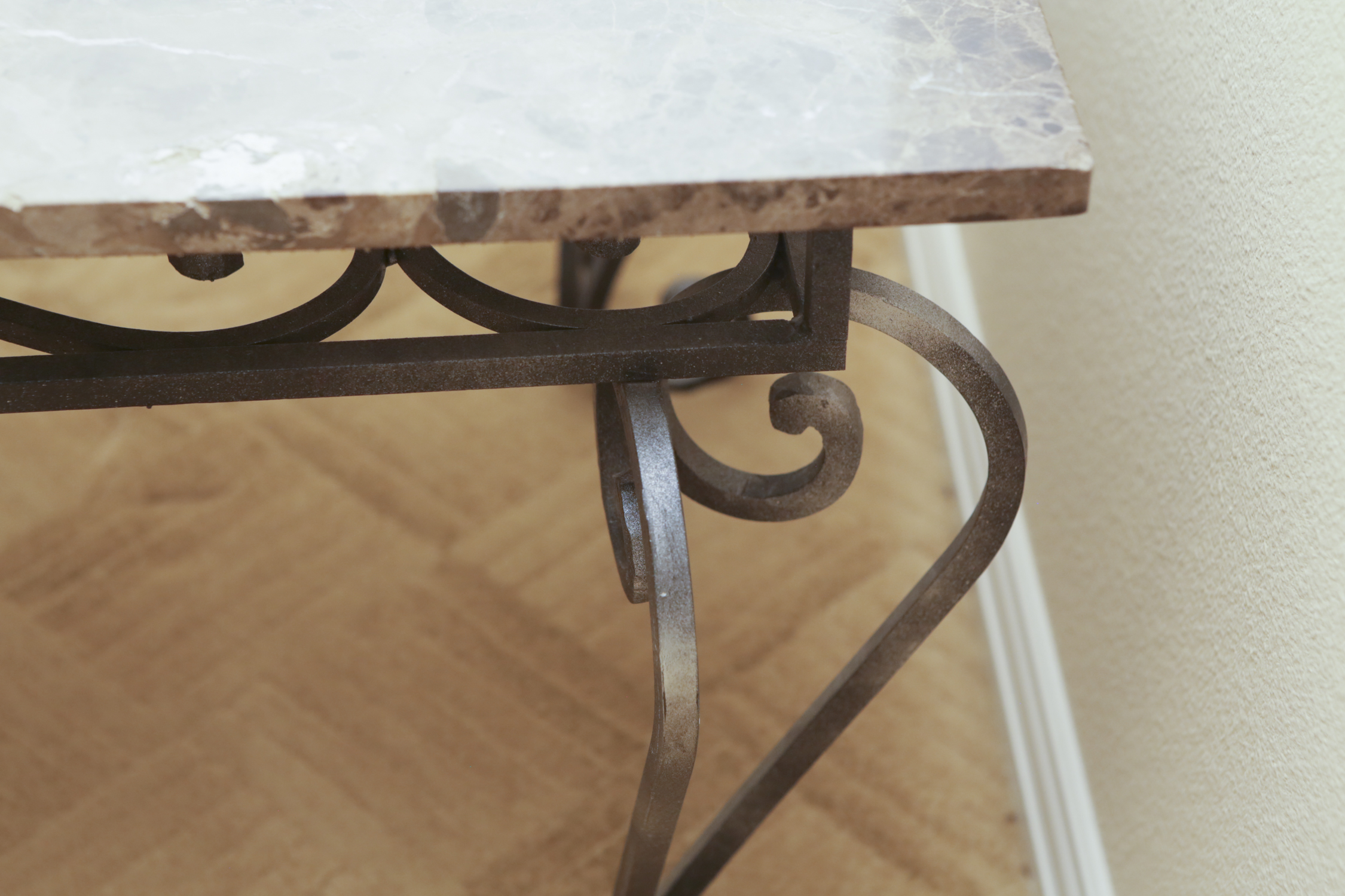 Stone Top Side Table with Wrought Metal Base