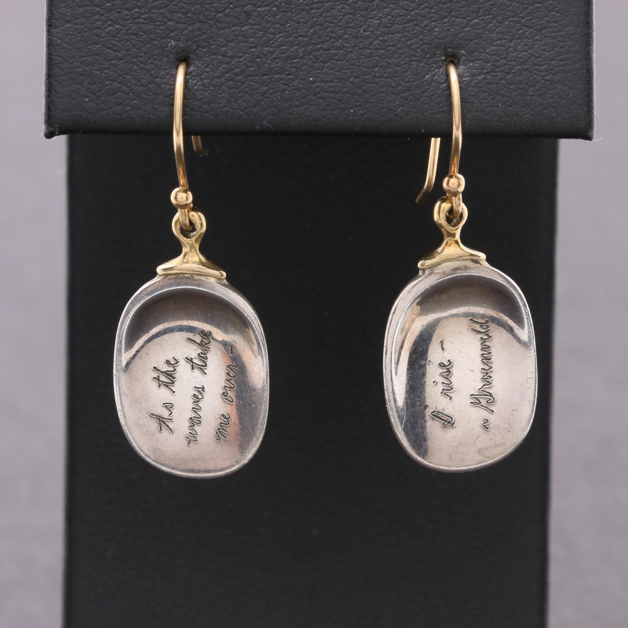 Jeanine Payer Sterling Silver and 18K Yellow Gold Earrings with Poetic Quote
