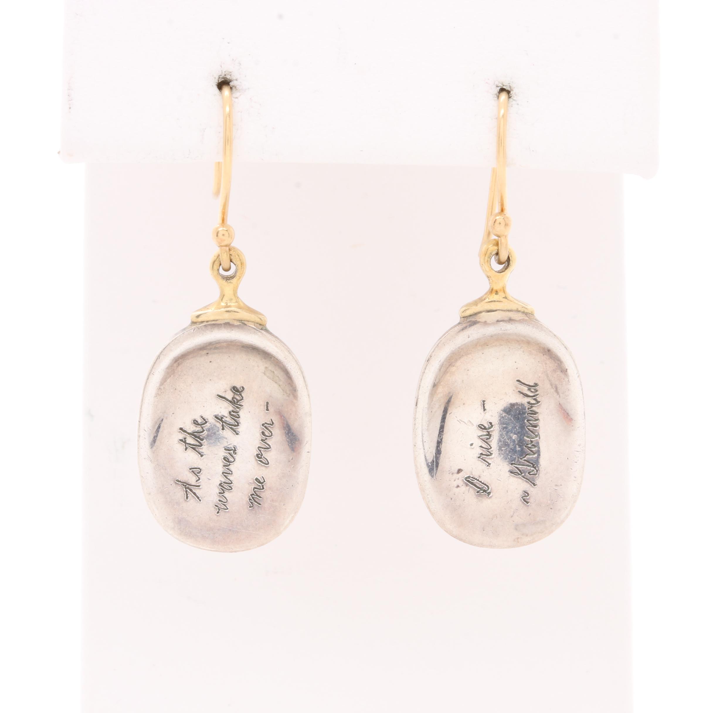 Jeanine Payer Sterling Silver and 18K Yellow Gold Earrings with Poetic Quote