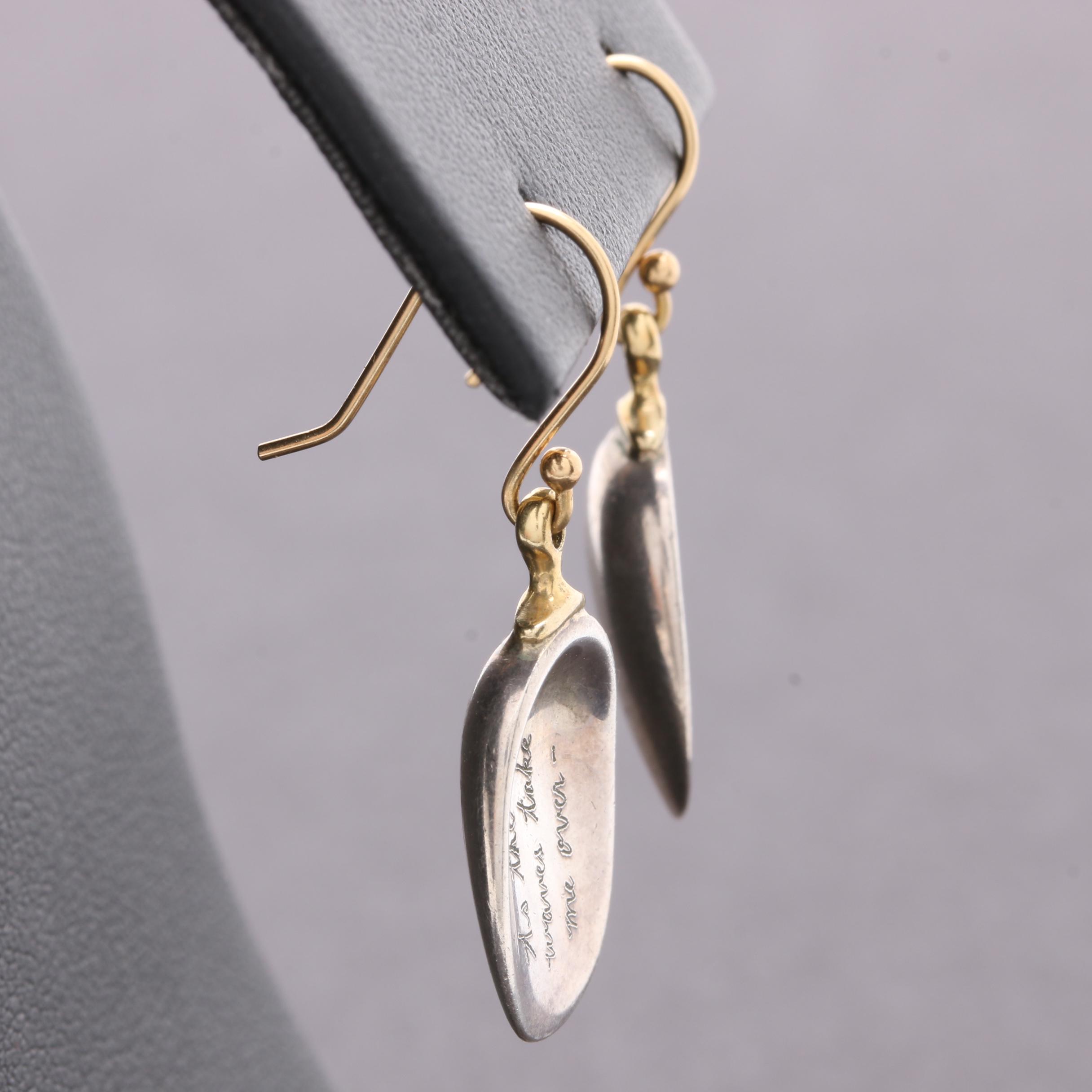 Jeanine Payer Sterling Silver and 18K Yellow Gold Earrings with Poetic Quote