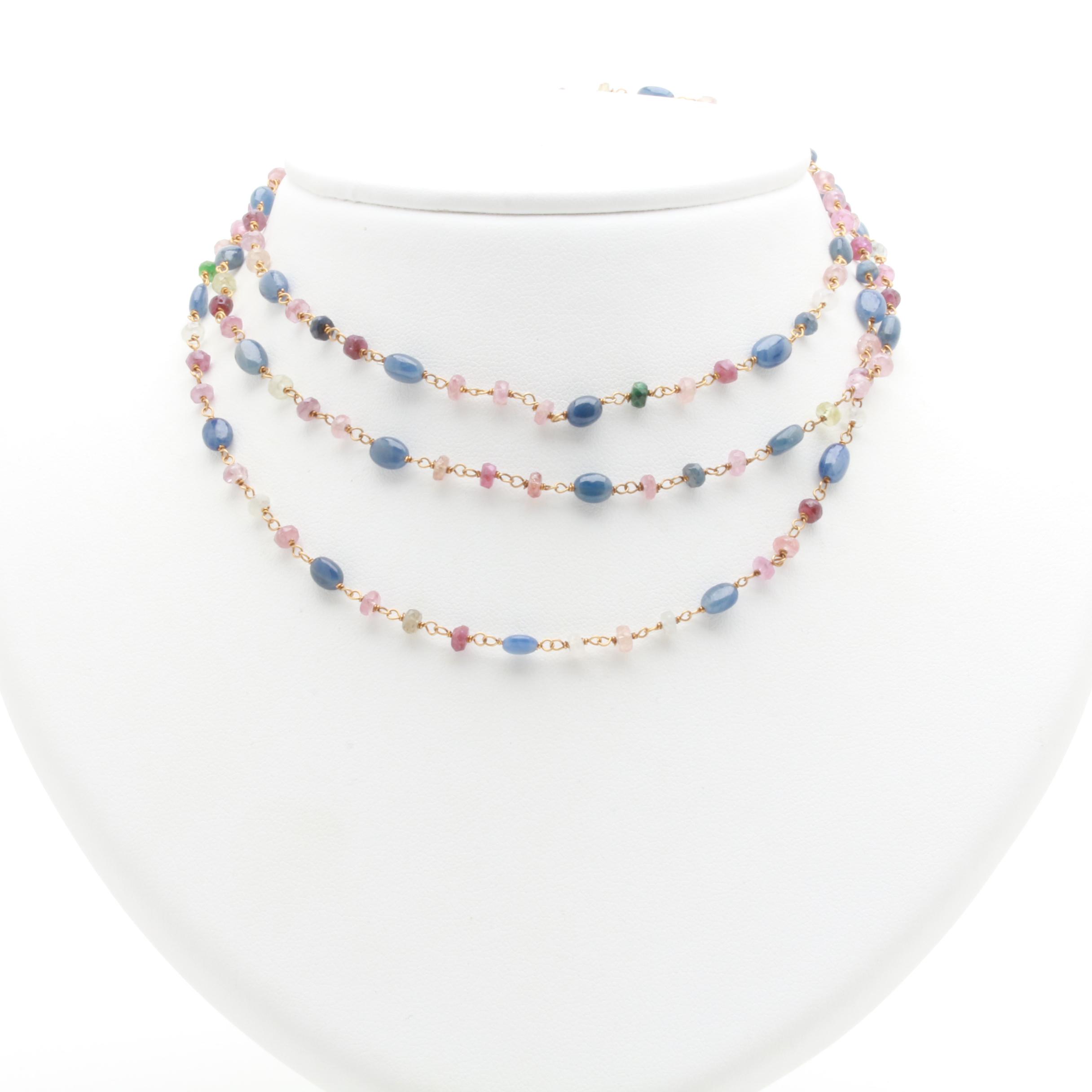 Gold Wash on Sterling Silver Emerald and Colored Sapphire Necklace