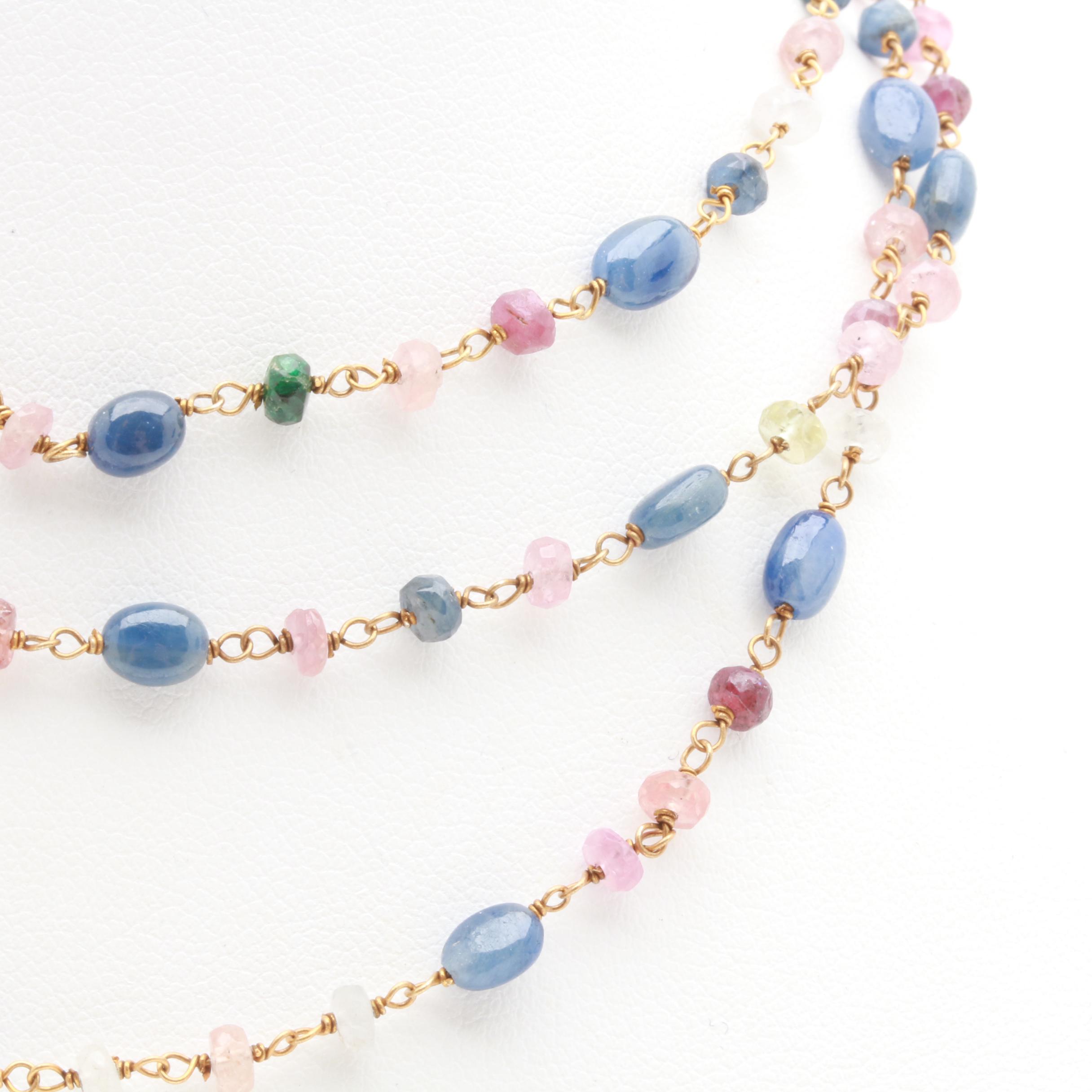 Gold Wash on Sterling Silver Emerald and Colored Sapphire Necklace