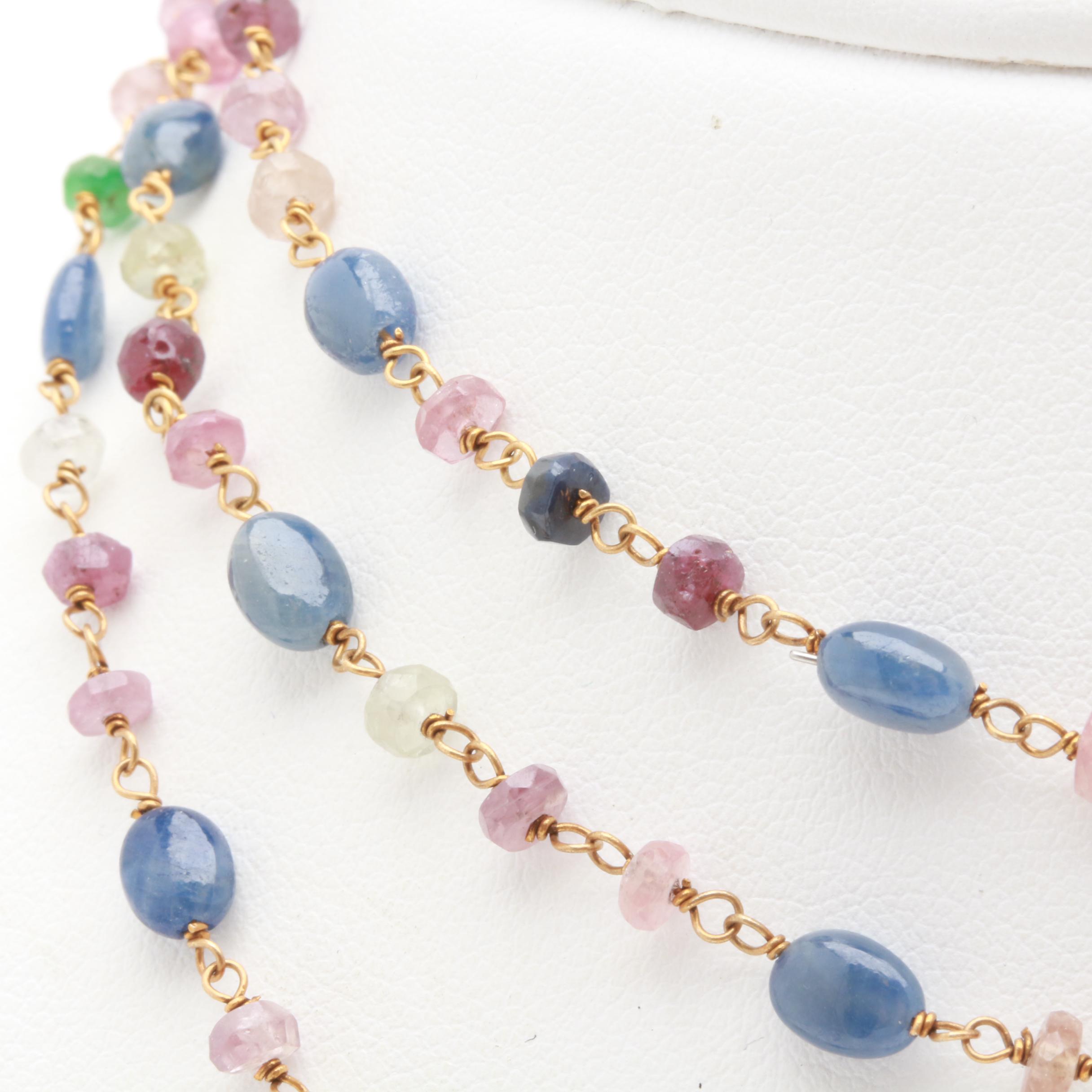 Gold Wash on Sterling Silver Emerald and Colored Sapphire Necklace