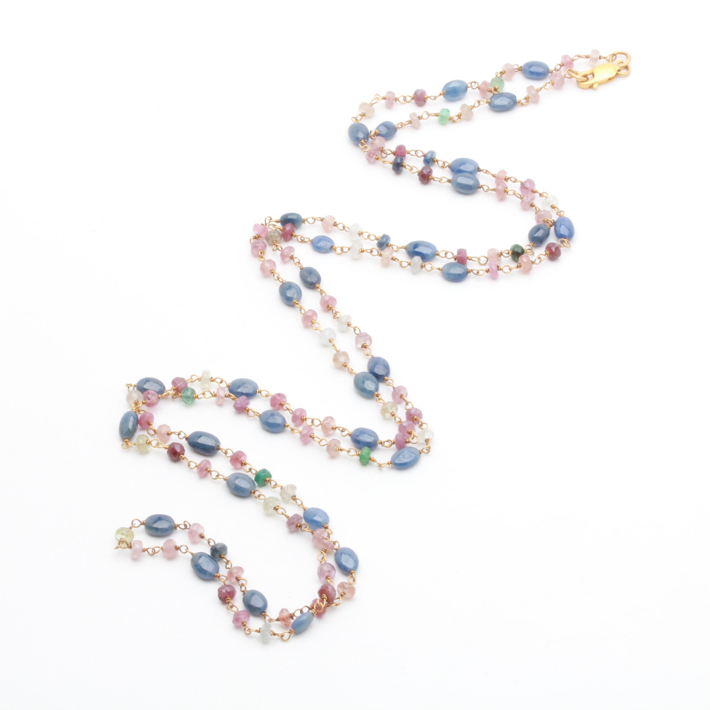 Gold Wash on Sterling Silver Emerald and Colored Sapphire Necklace