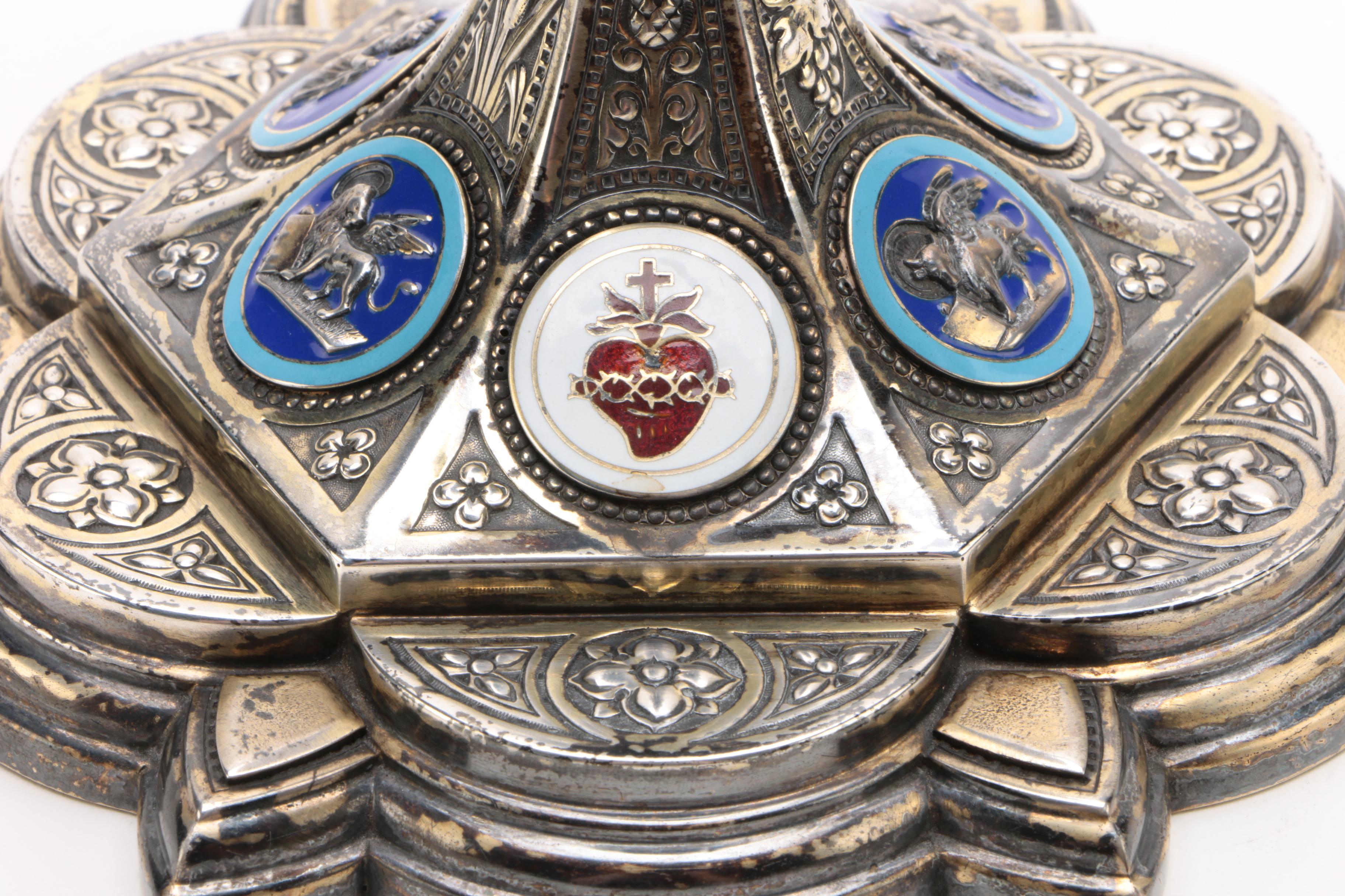 W.J. Feeley Sterling Altar Chalice with Enamel Medallions, Amethysts and Garnets