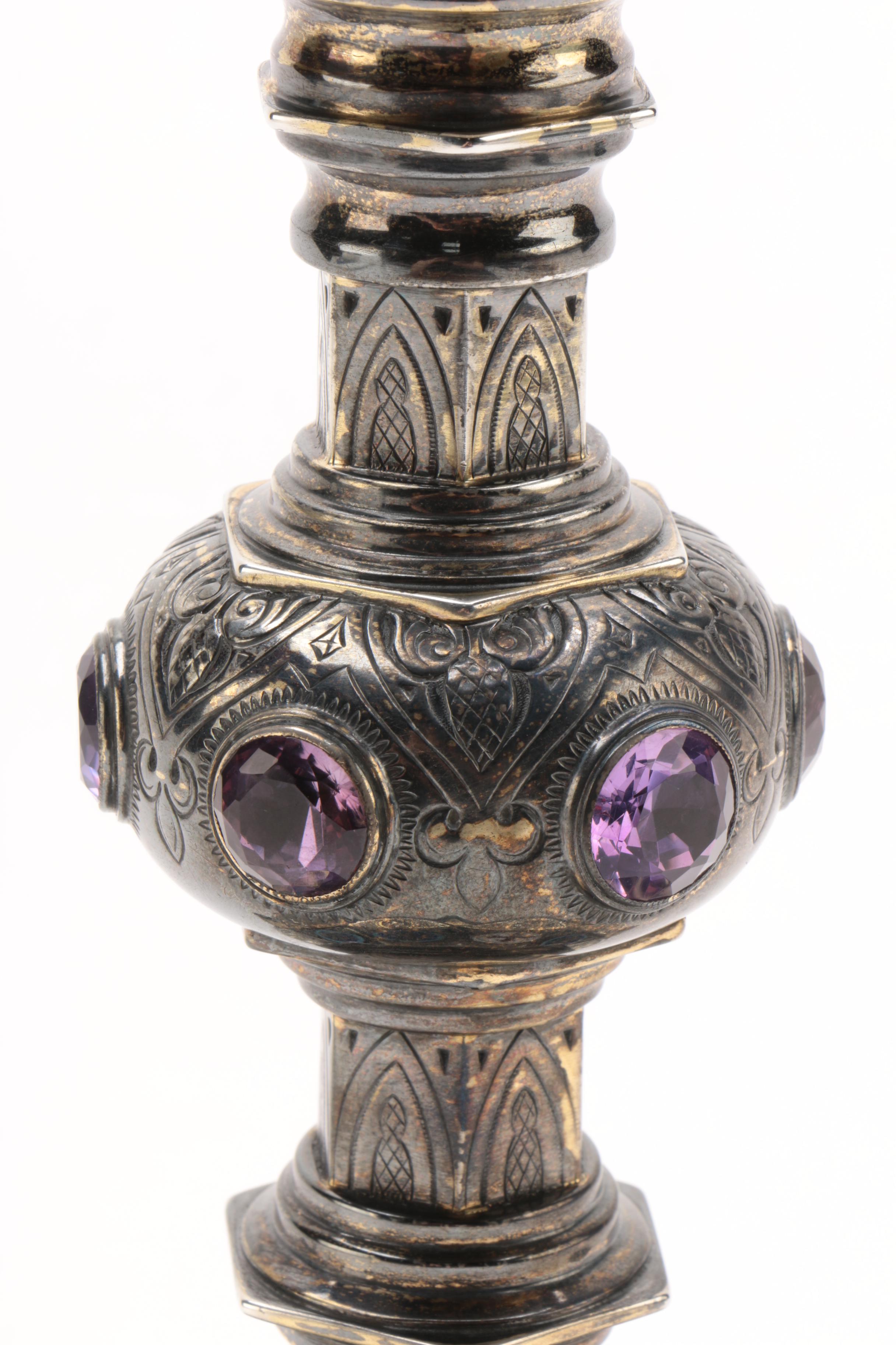 W.J. Feeley Sterling Altar Chalice with Enamel Medallions, Amethysts and Garnets
