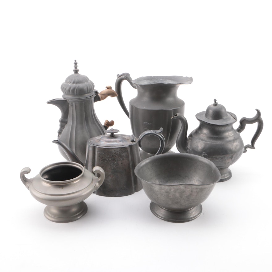 "Paul Revere" Pewter Pitcher and Assorted Metal and Pewter Hollowware
