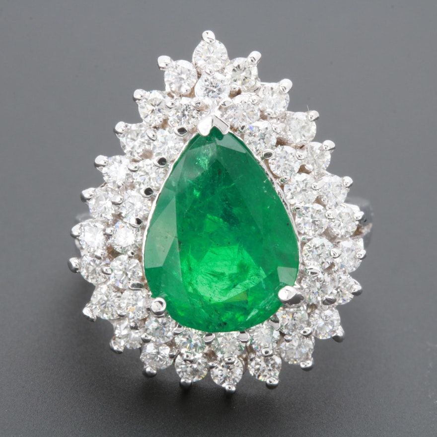 14K White Gold 3.75 CT Emerald and 1.43 CTW Diamond Ring