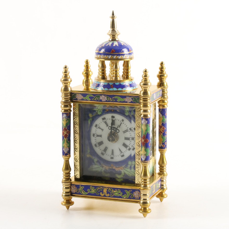 Chinese Cloisonné Empire Style Cloisonné Shelf Clock with Hand-Painted Face